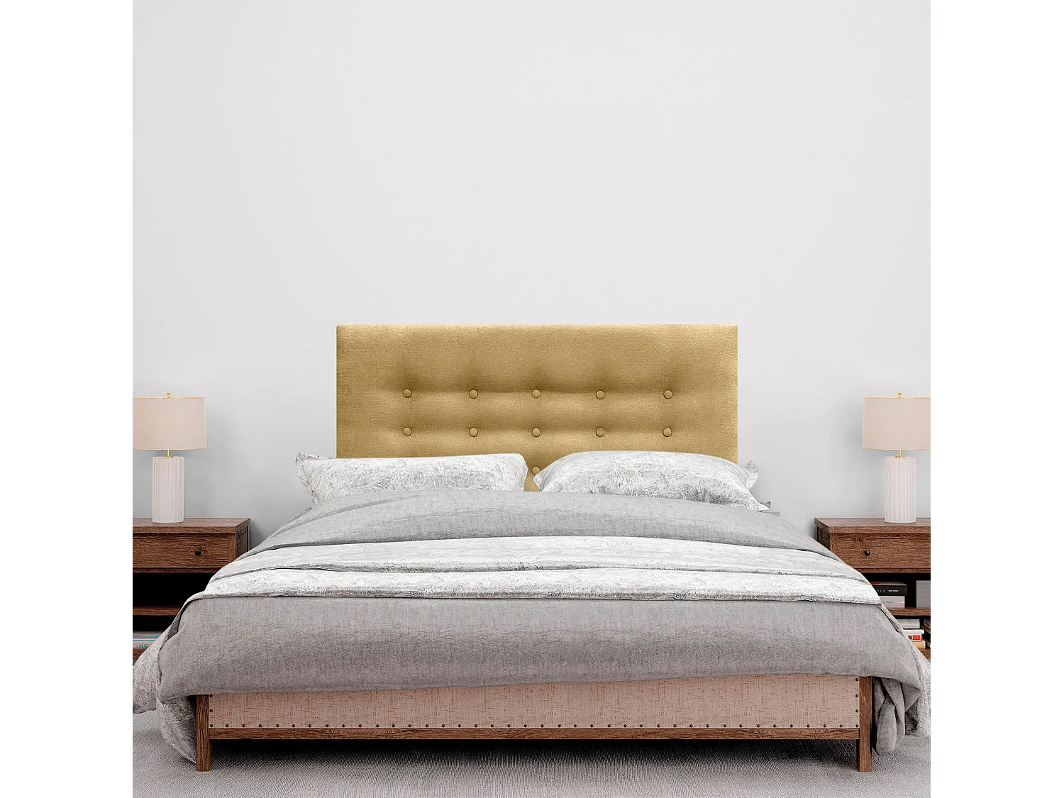 DHOME Tête de Lit en Tissu ACUALINE avec 3 Rangées de Boutons Tête de Lit Capitonnée de Luxe (Moutarde, 105cm)