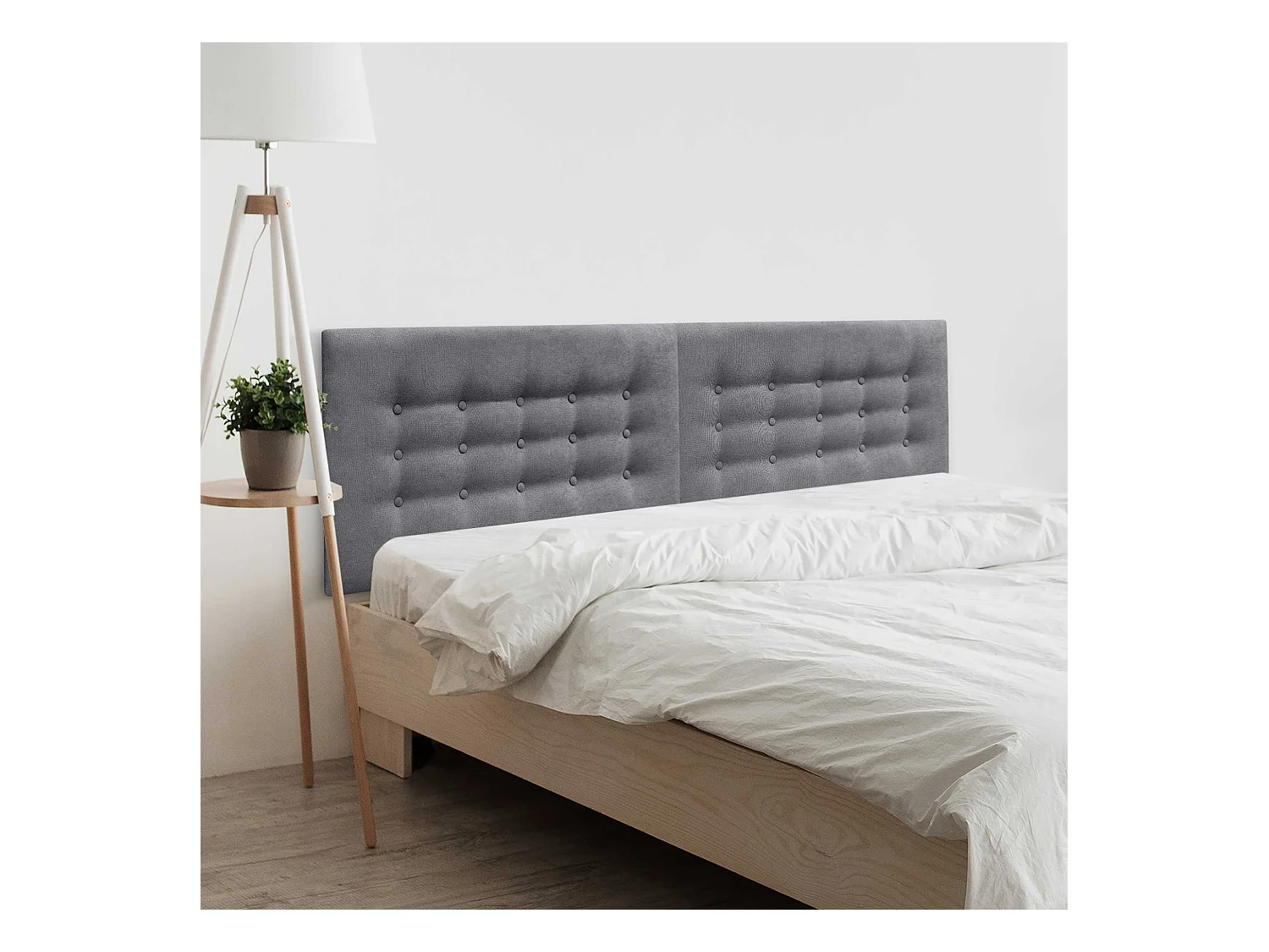 DHOME Tête de Lit en Tissu ACUALINE avec 3 Rangées de Boutons Tête de Lit Capitonnée de Luxe (Gris Ceniza, 210cm (2 pièces))
