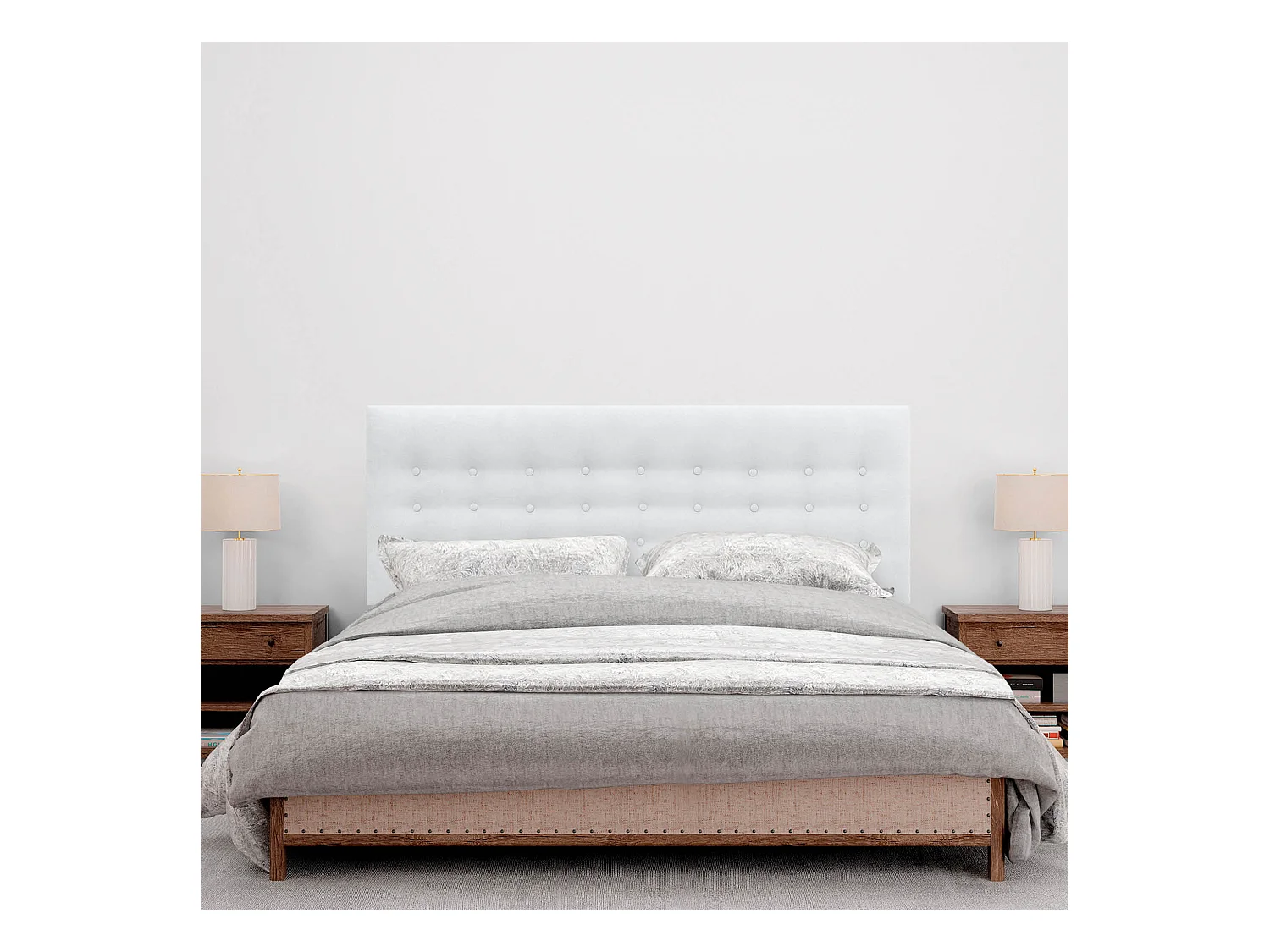 DHOME Kopfteil de Stoff ACUALINE mit 3 Knopfreihen und Beinen gepolstertes luxuriöses Bettkopfteil (Blanco, 160cm)