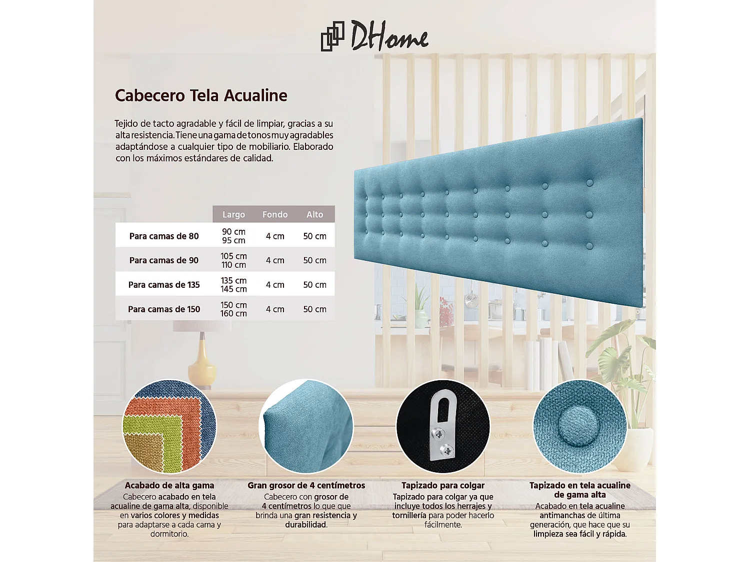 DHOME Tête de Lit en Tissu ACUALINE avec 3 Rangées de Boutons Tête de Lit Capitonnée de Luxe (Turquoise, 160cm)
