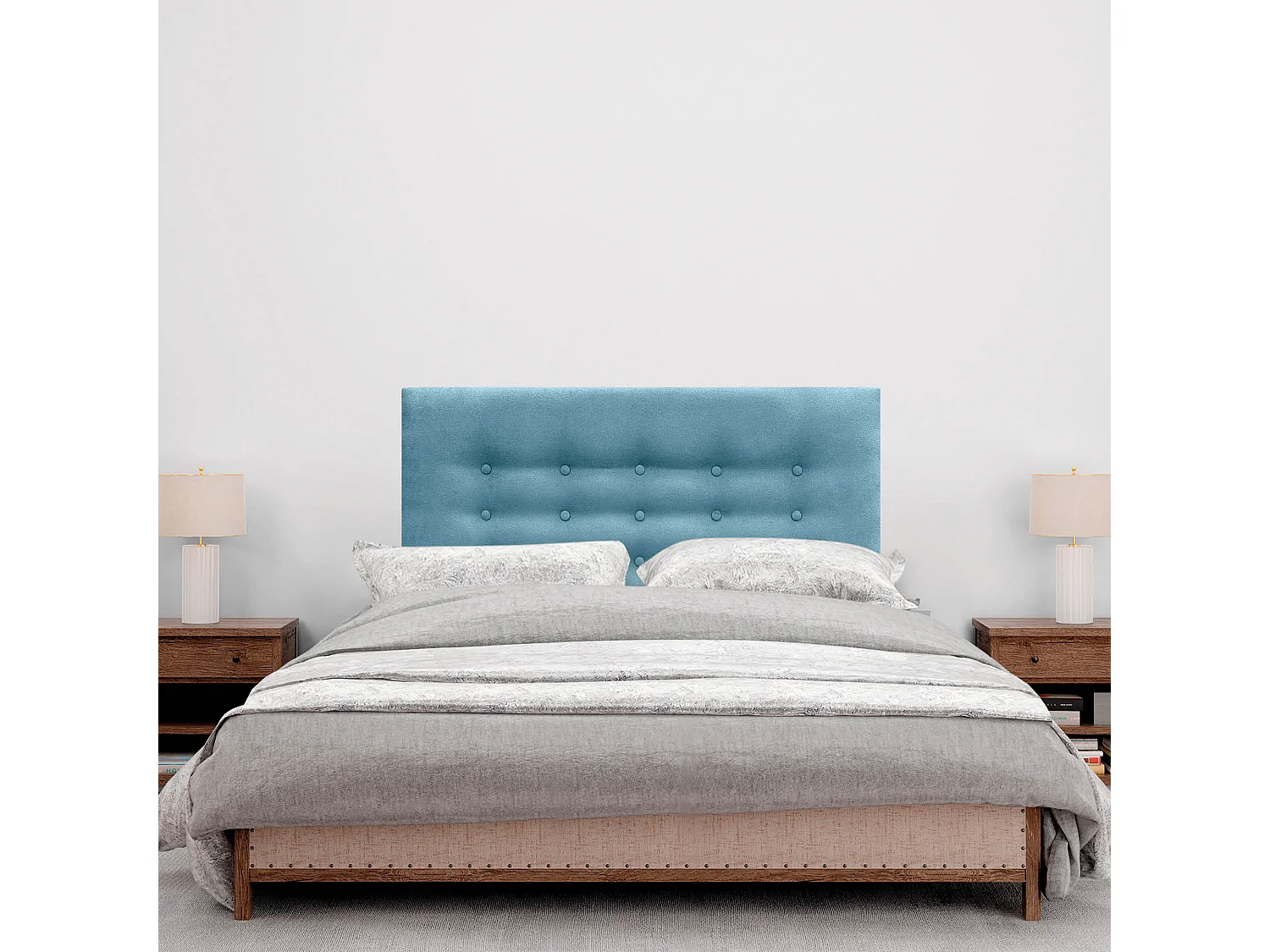 DHOME Tête de Lit en Tissu ACUALINE avec 3 Rangées de Boutons Tête de Lit Capitonnée de Luxe (Turquoise, 90cm)