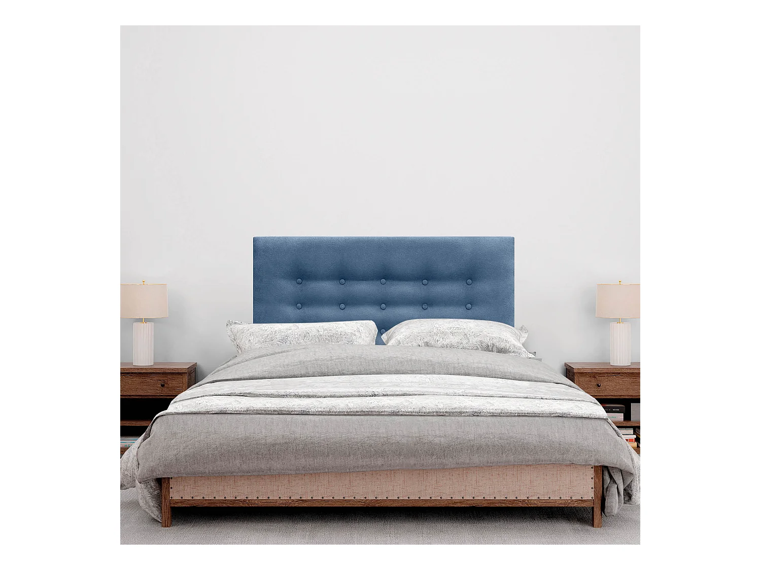 DHOME Kopfteil de Stoff ACUALINE mit 3 Knopfreihen und Beinen gepolstertes luxuriöses Bettkopfteil (Azul, 95cm)