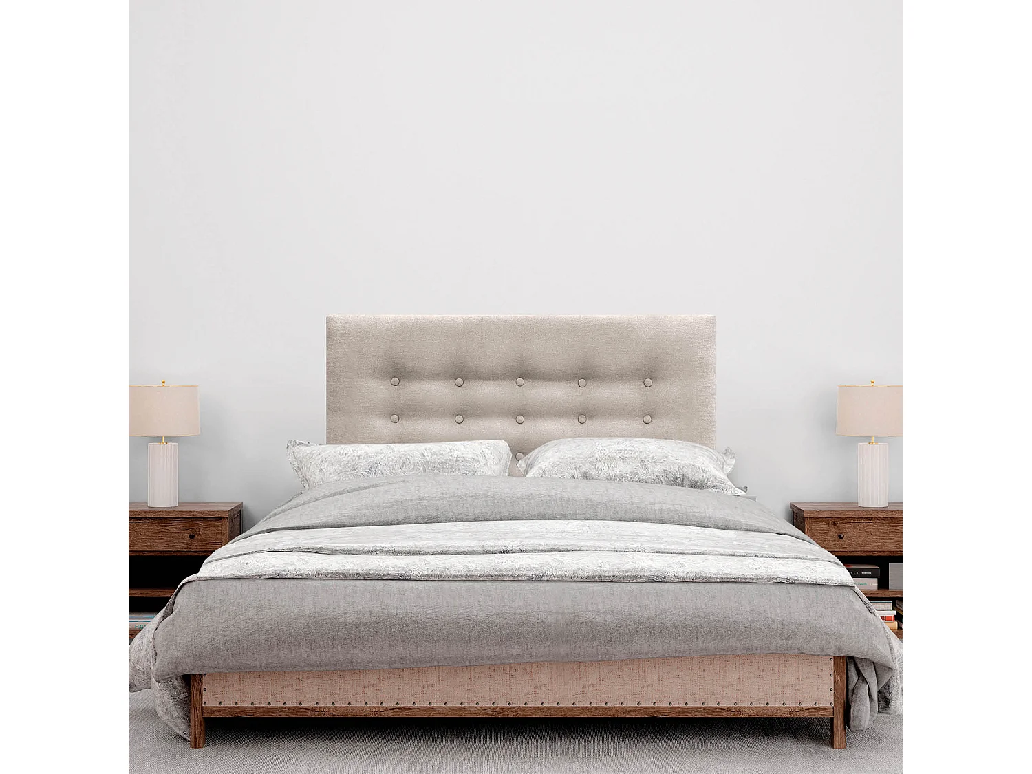 DHOME Tête de lit de tissu ACUALINE avec 3 rangées de boutons et pieds tête de lit capitonnée de luxe pour lit (Beige, 110cm)