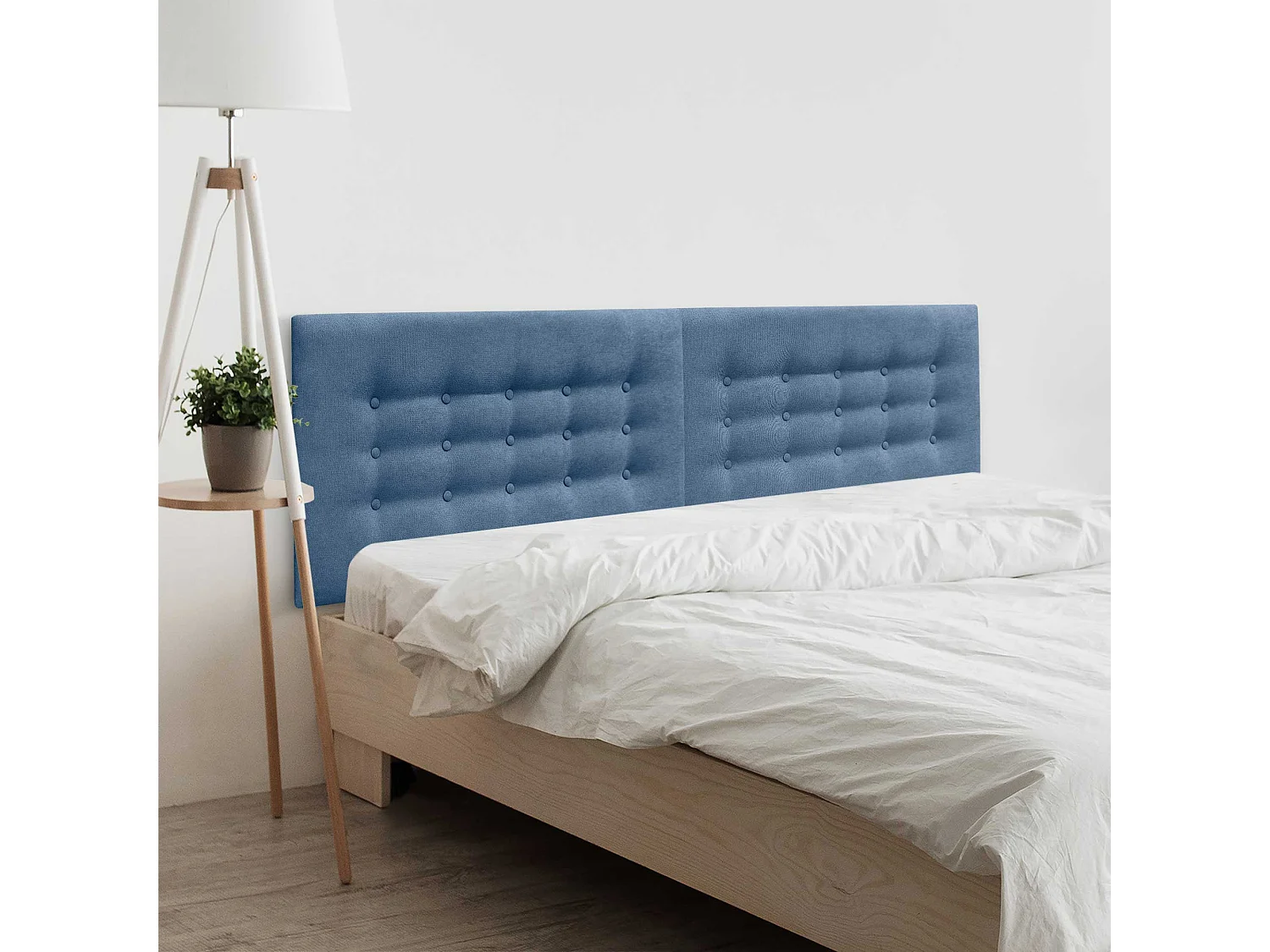 DHOME Hoofdbord de stof ACUALINE met 3 rijen knopen gepolsterd luxe hoofdbord voor bed (Azul, 160cm (2 piezas))