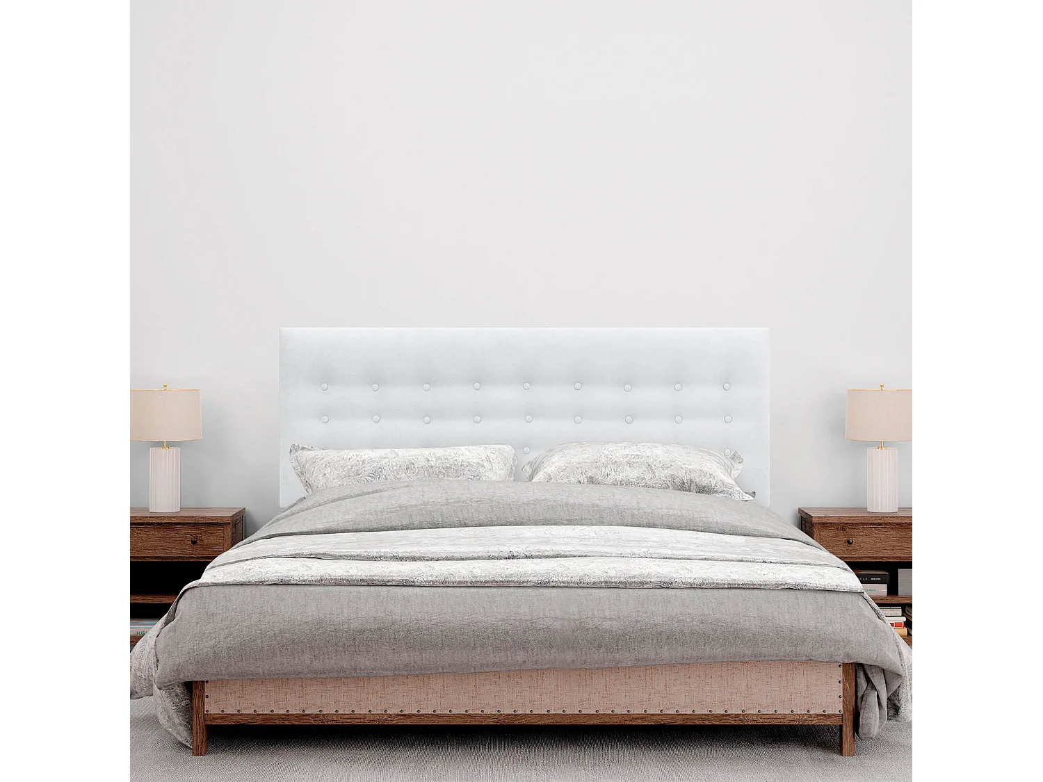 DHOME Tête de Lit en Tissu ACUALINE avec 3 Rangées de Boutons Tête de Lit Capitonnée de Luxe (Blanc, 150cm)