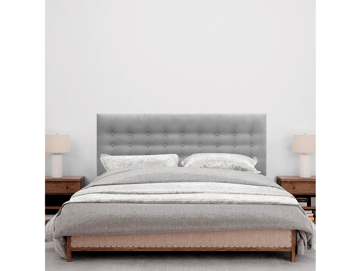 DHOME Cabeceira de tecido ACUALINE com 3 fileiras de botões e pés cabeceira estofada de luxo para cama (Gris, 145cm)