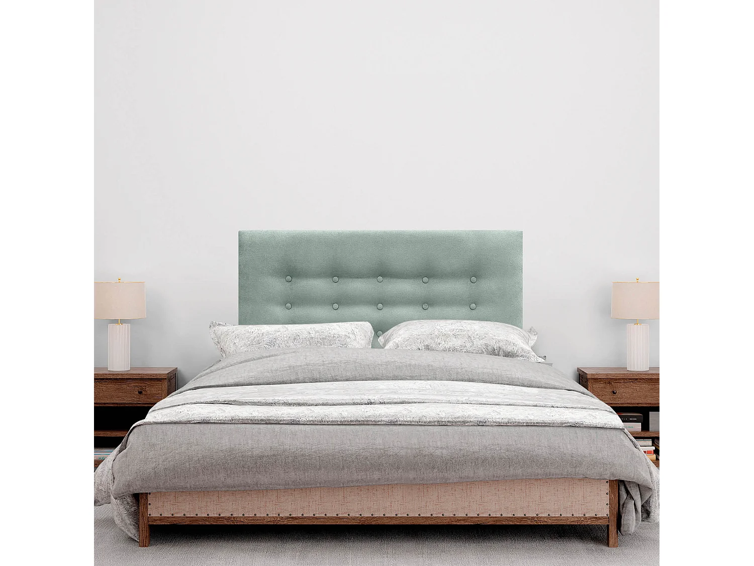 DHOME Tête de Lit en Tissu ACUALINE avec 3 Rangées de Boutons Tête de Lit Capitonnée de Luxe (Vert d’eau, 90cm)