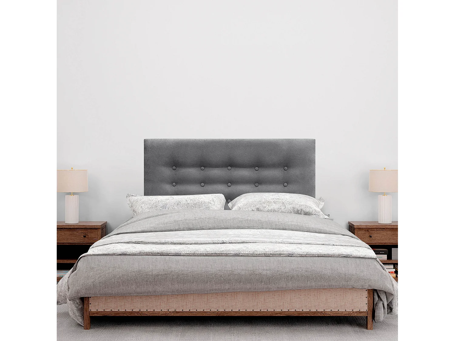 DHOME Kopfteil de Stoff ACUALINE mit 3 Knopfreihen und Beinen gepolstertes luxuriöses Bettkopfteil (Gris Ceniza, 90cm)