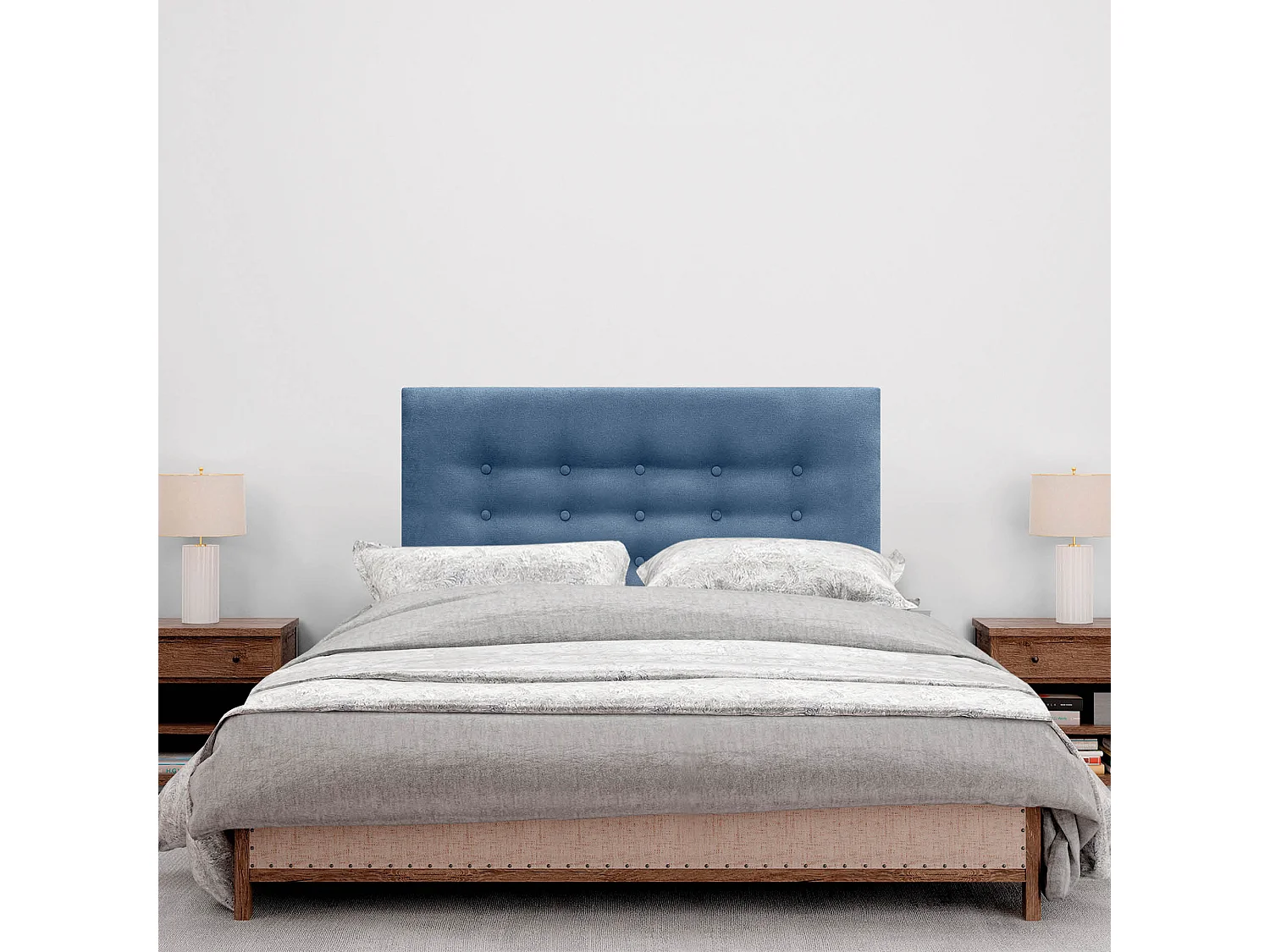 DHOME Kopfteil de Stoff ACUALINE mit 3 Knopfreihen und Beinen gepolstertes luxuriöses Bettkopfteil (Azul, 110cm)