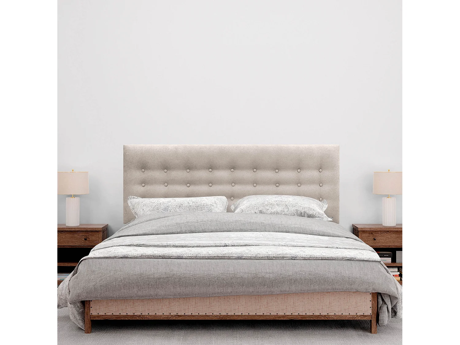 DHOME Kopfteil de Stoff ACUALINE mit 3 Knopfreihen und Beinen gepolstertes luxuriöses Bettkopfteil (Beige, 135cm)