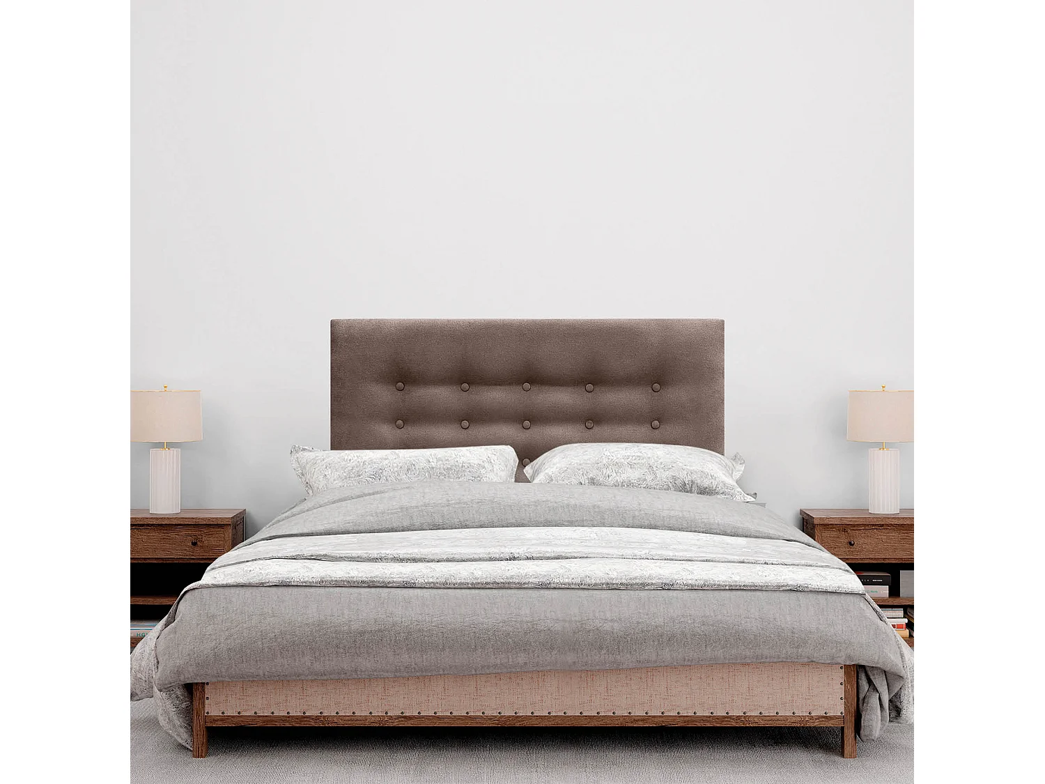 DHOME Kopfteil de Stoff ACUALINE mit 3 Knopfreihen gepolstertes luxuriöses Bettkopfteil (Marrón, 105cm)