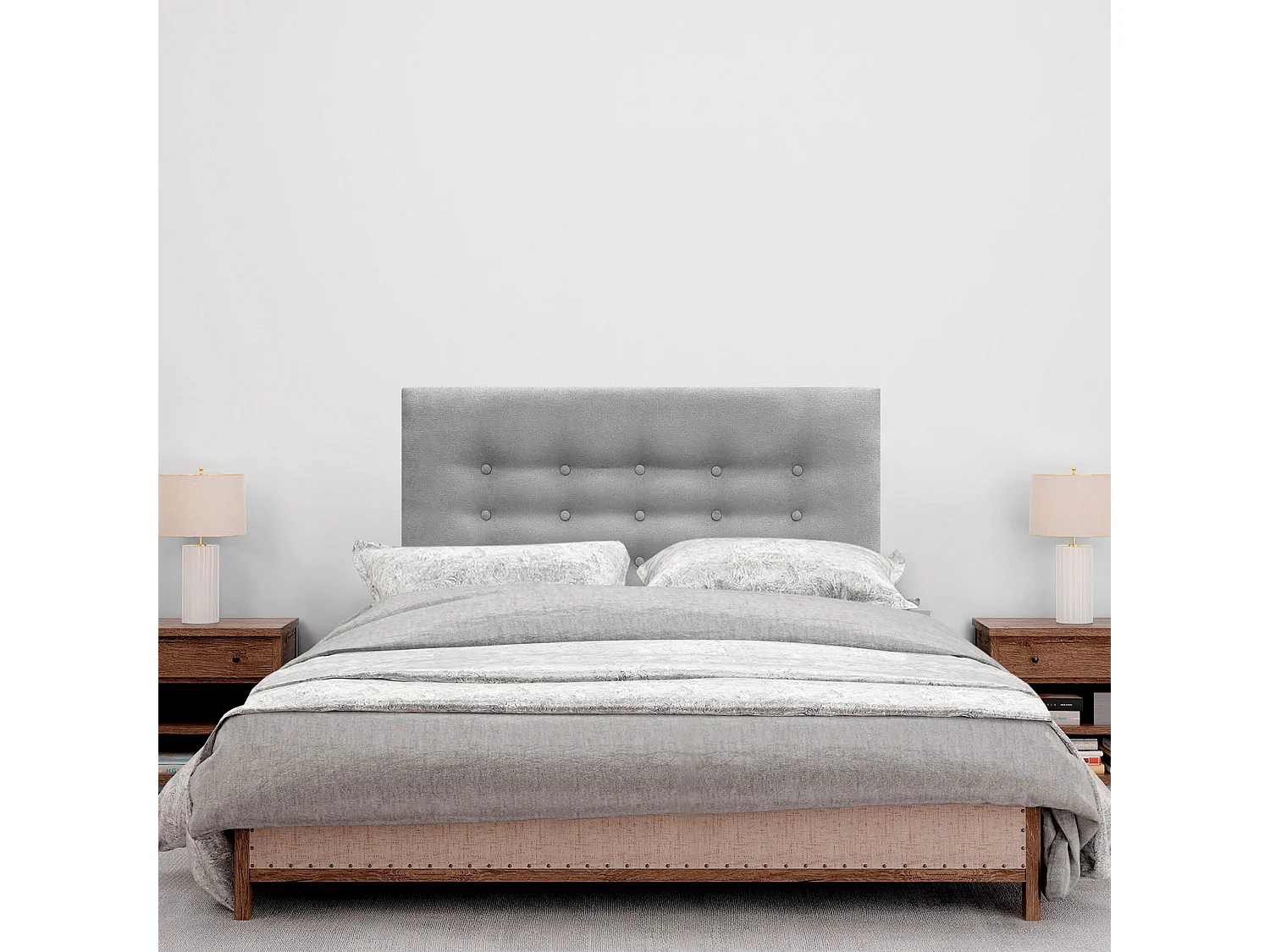 DHOME Tête de Lit en Tissu ACUALINE avec 3 Rangées de Boutons Tête de Lit Capitonnée de Luxe (Gris, 90cm)