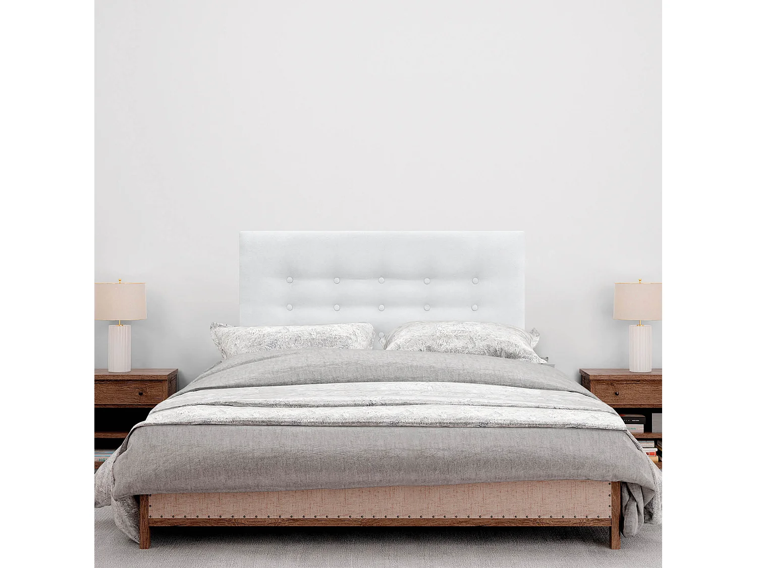 DHOME Cabeceira de Tecido ACUALINE com 3 Fileiras de Botões Cabeceira Estofada Cama de Luxo (Branco, 105cm)