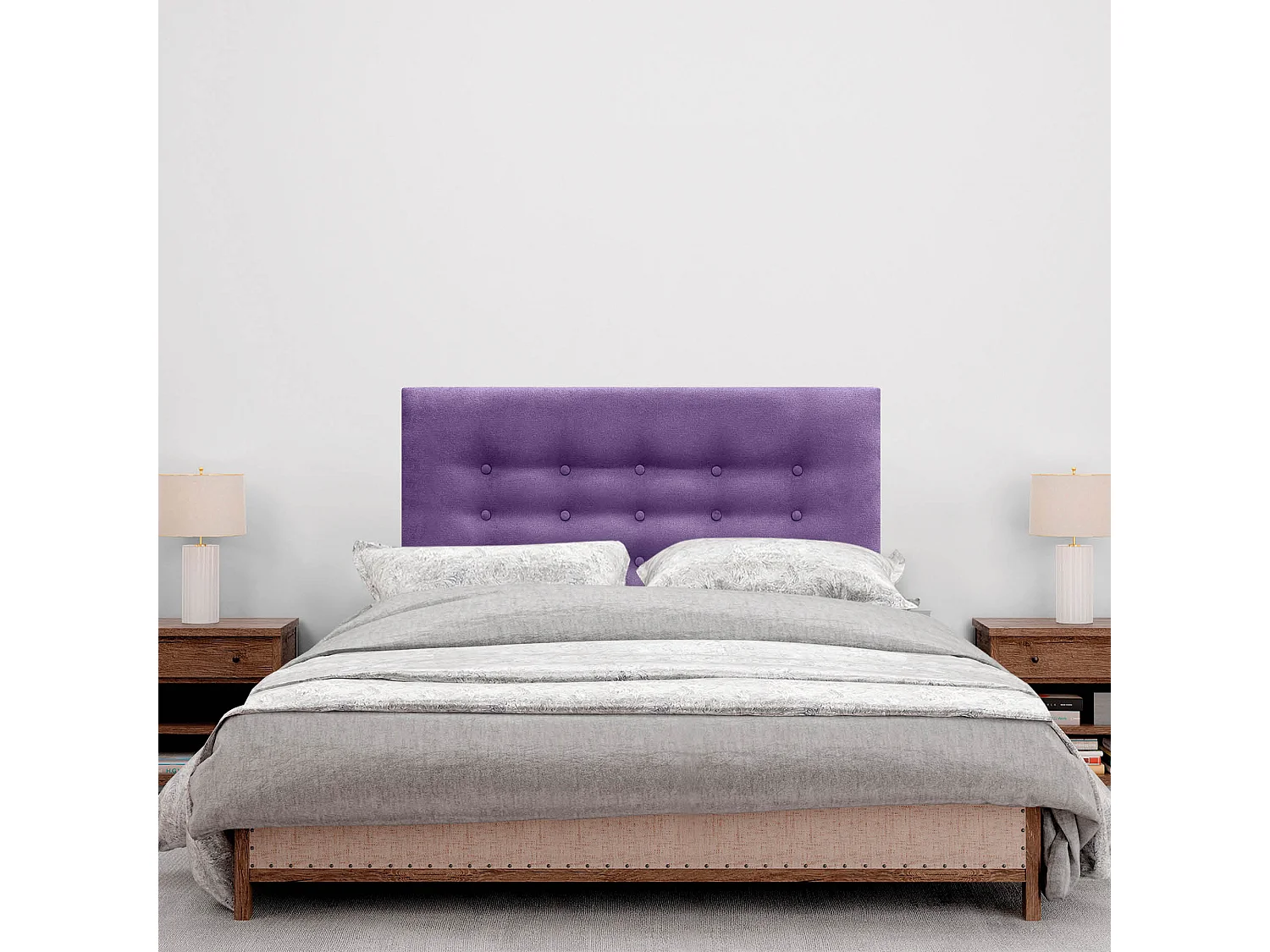 DHOME Kopfteil de Stoff ACUALINE mit 3 Knopfreihen und Beinen gepolstertes luxuriöses Bettkopfteil (Lila, 95cm)