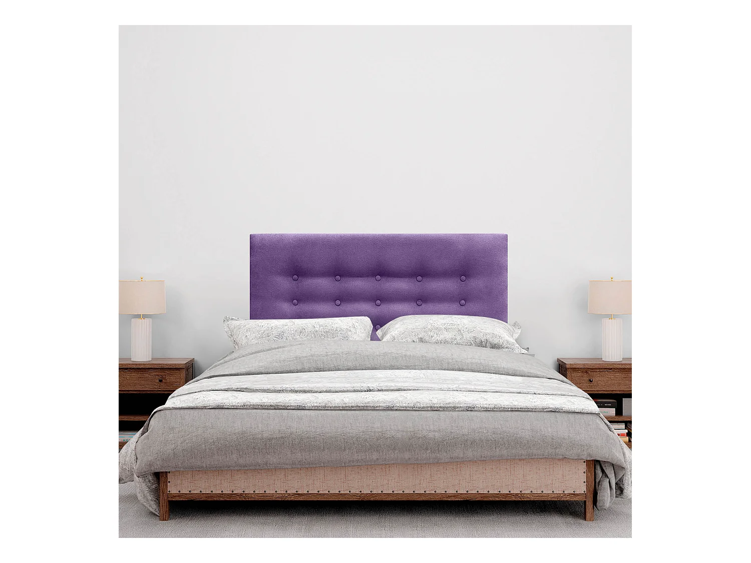 DHOME Kopfteil de Stoff ACUALINE mit 3 Knopfreihen und Beinen gepolstertes luxuriöses Bettkopfteil (Lila, 90cm)