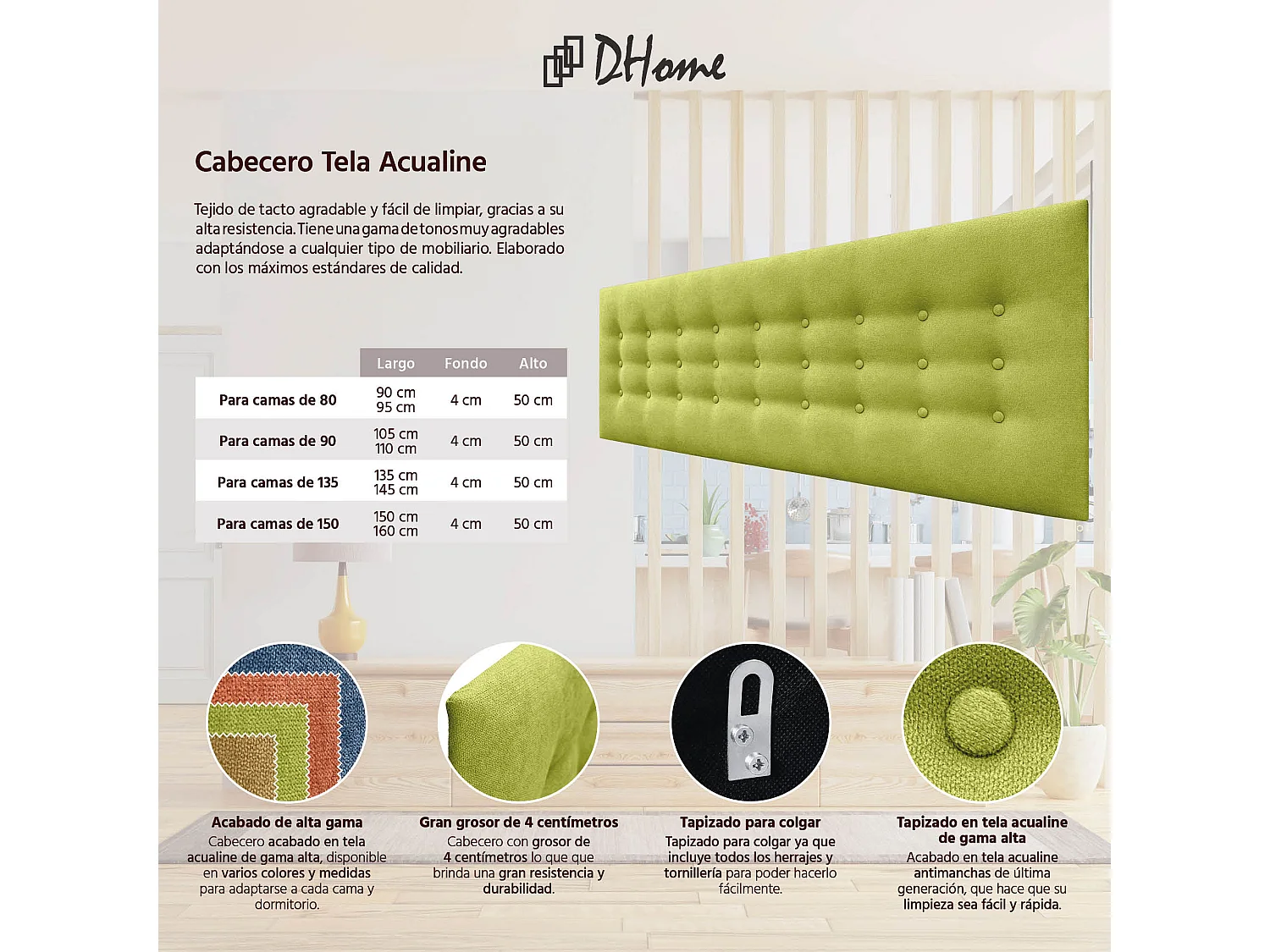 DHOME Hoofdbord de stof ACUALINE met 3 rijen knopen en poten gepolsterd luxe hoofdbord voor bed (Rosa, 160cm)