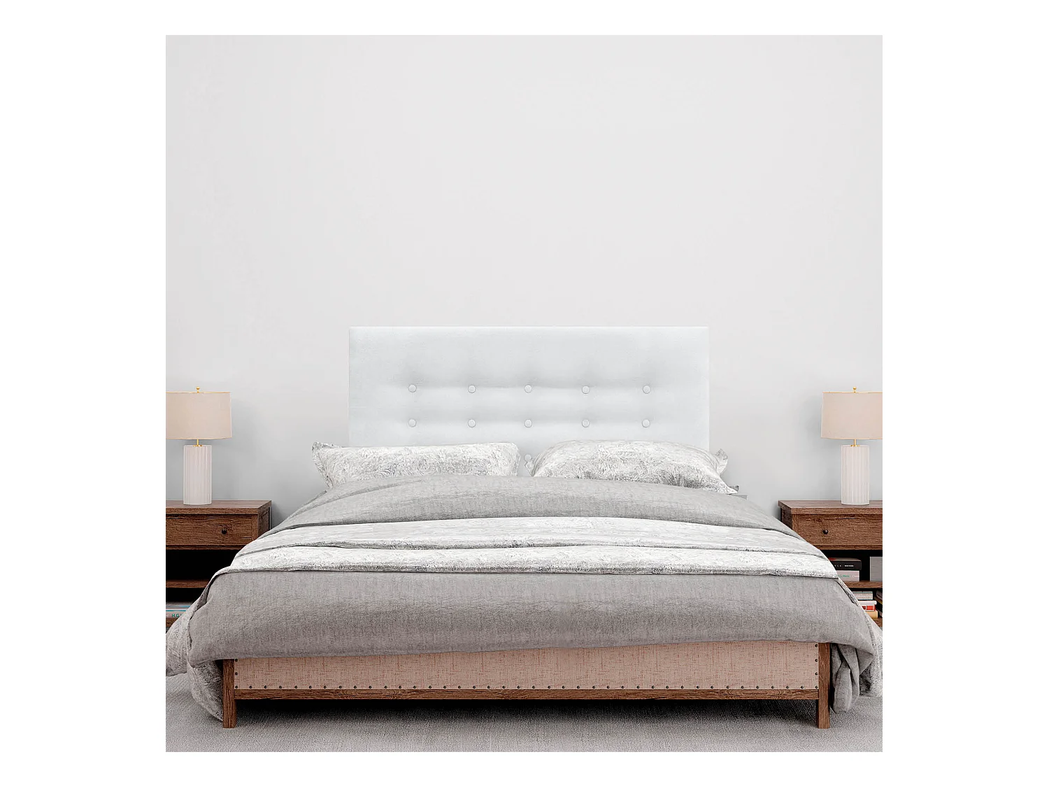 DHOME Kopfteil de Stoff ACUALINE mit 3 Knopfreihen und Beinen gepolstertes luxuriöses Bettkopfteil (Blanco, 110cm)