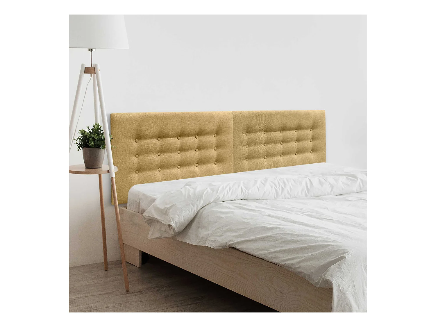 DHOME Testiera in Tessuto ACUALINE con 3 File di Bottoni Testiera Imbottita Letto di Lusso (Senape, 180cm (2 pezzi))