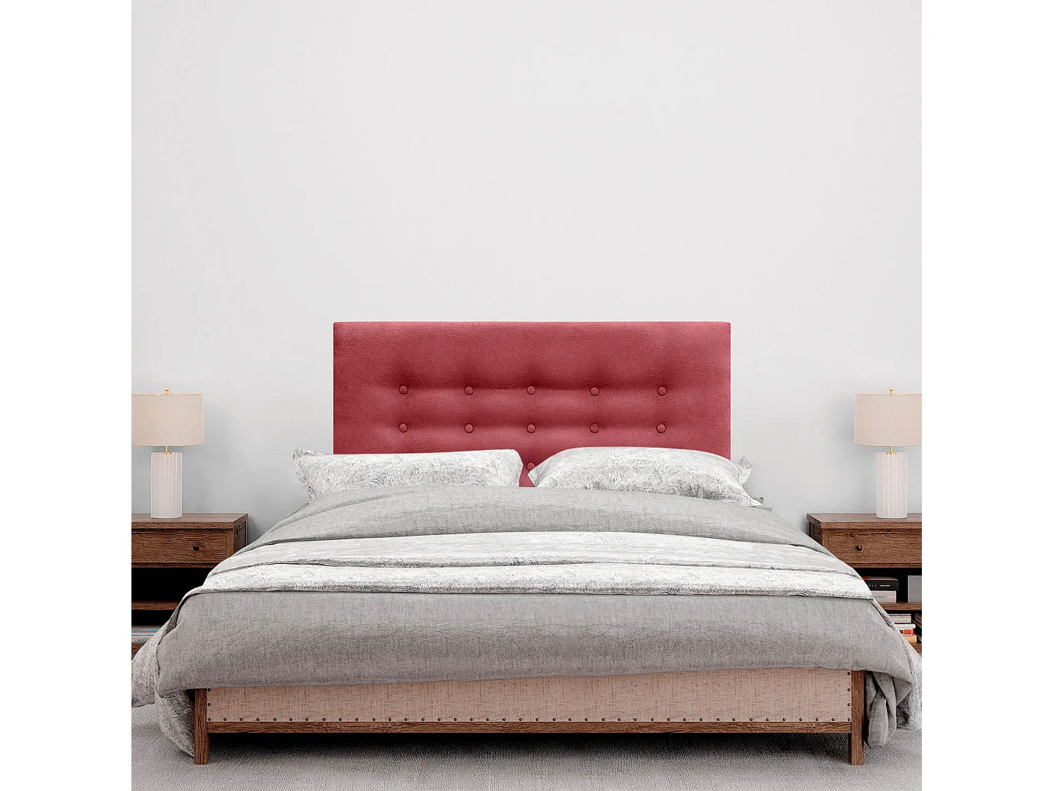 DHOME Kopfteil de Stoff ACUALINE mit 3 Knopfreihen gepolstertes luxuriöses Bettkopfteil (Rojo, 110cm)