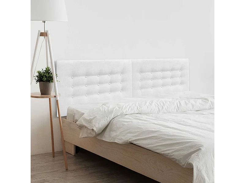 DHOME Tête de Lit en Tissu ACUALINE avec 3 Rangées de Boutons Tête de Lit Capitonnée de Luxe (Blanc, 210cm (2 pièces))