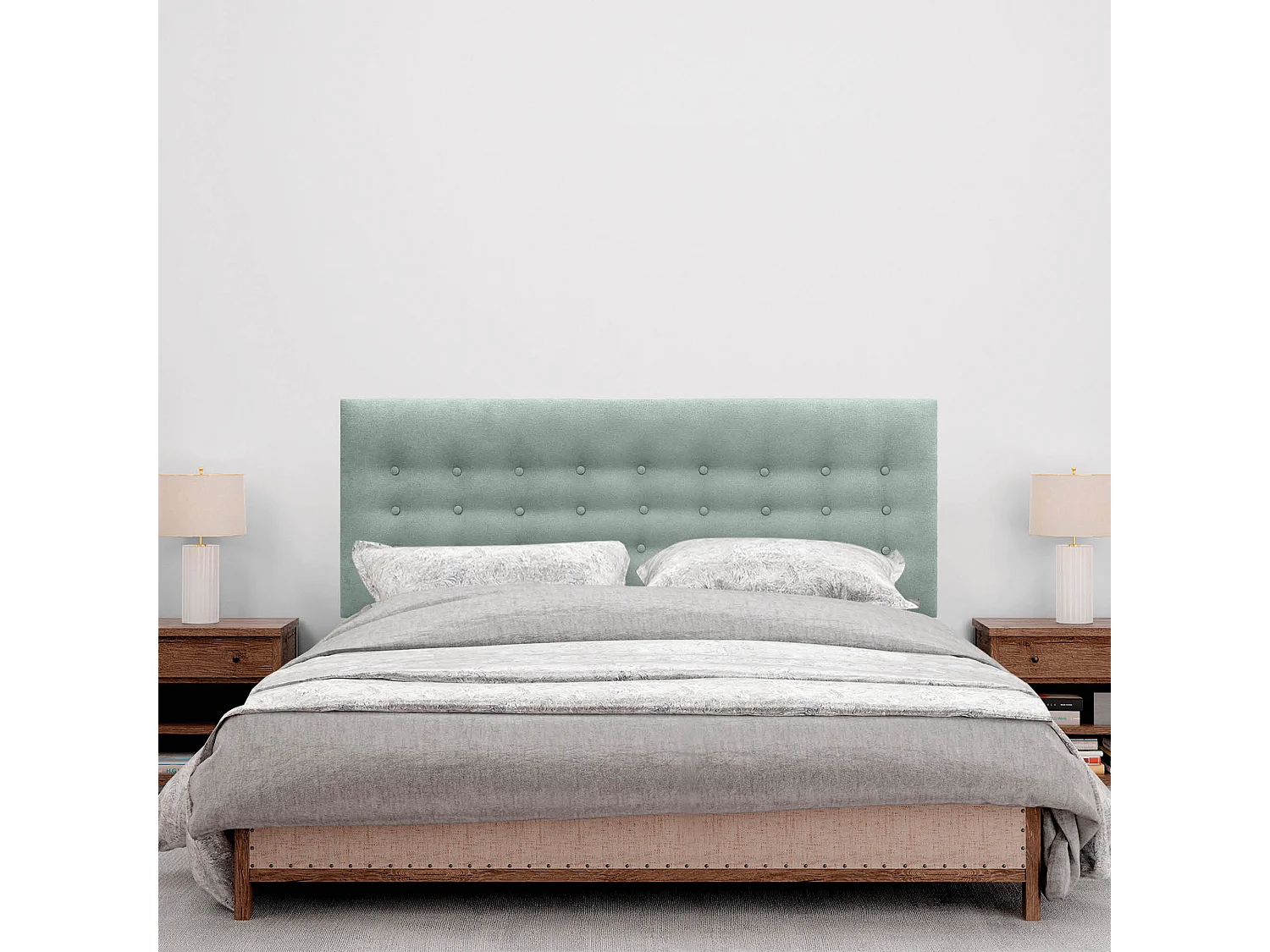 DHOME Tête de Lit en Tissu ACUALINE avec 3 Rangées de Boutons Tête de Lit Capitonnée de Luxe (Vert d’eau, 145cm)