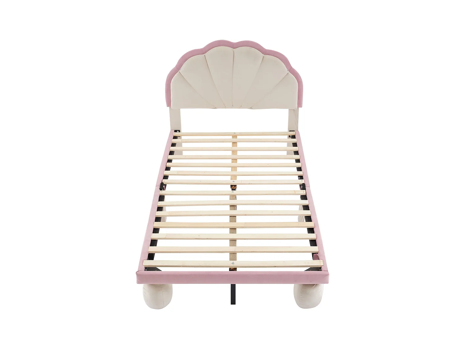 Cama infantil 90x200 cm com LED em veludo, sem colchão, bege + rosa