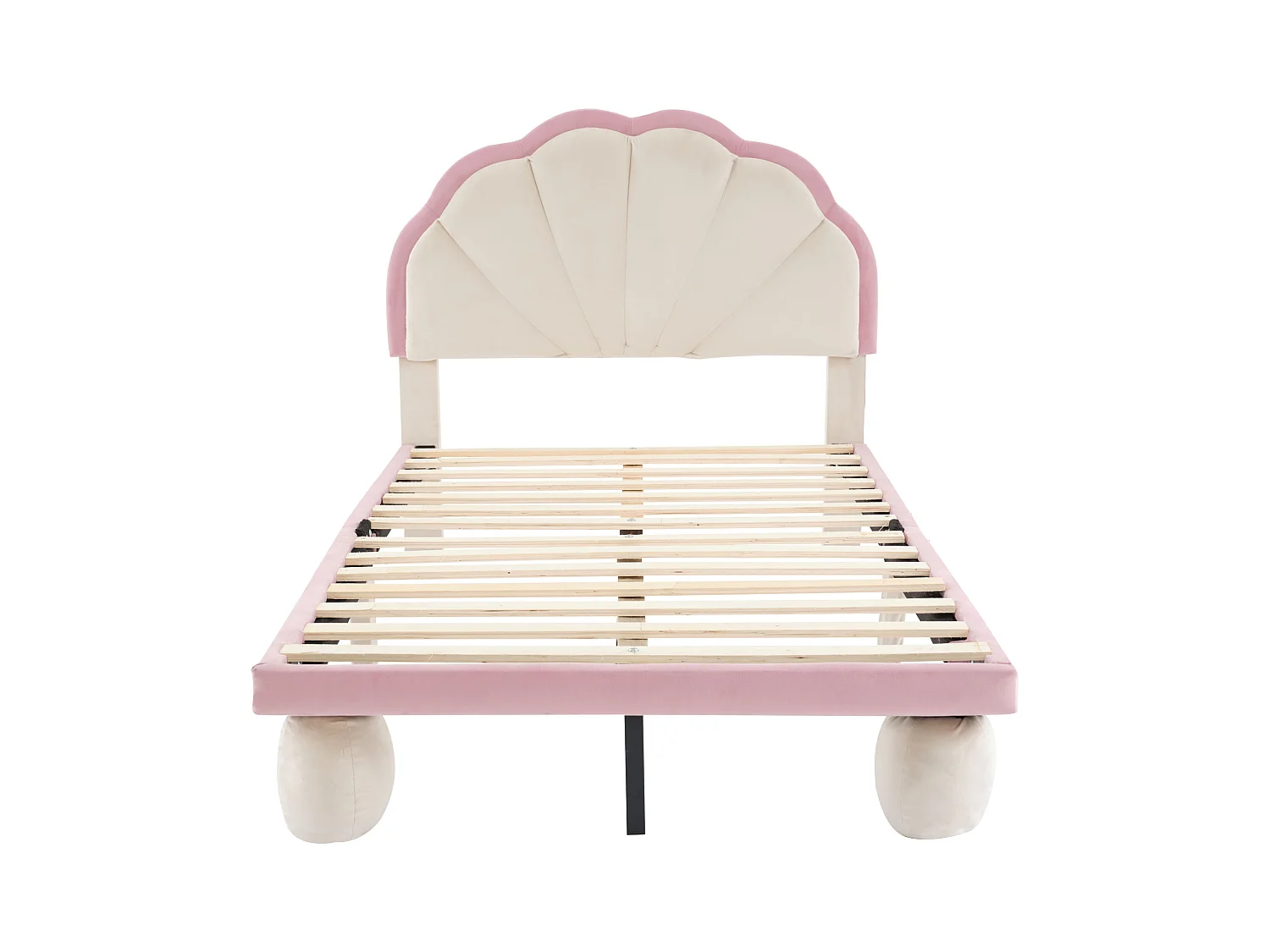 Cama infantil 90x200 cm com LED em veludo, sem colchão, bege + rosa