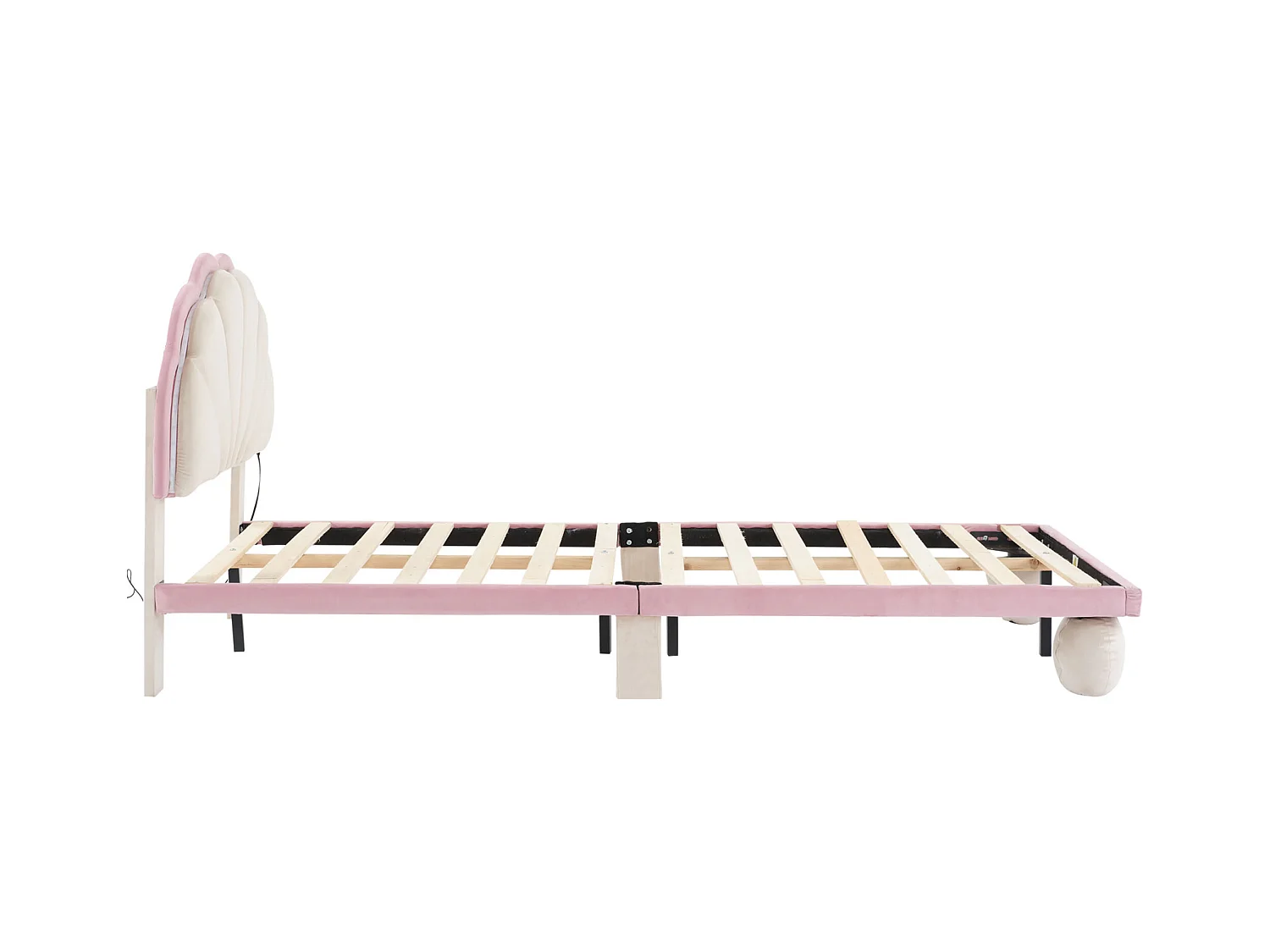 Cama infantil 90x200 cm com LED em veludo, sem colchão, bege + rosa