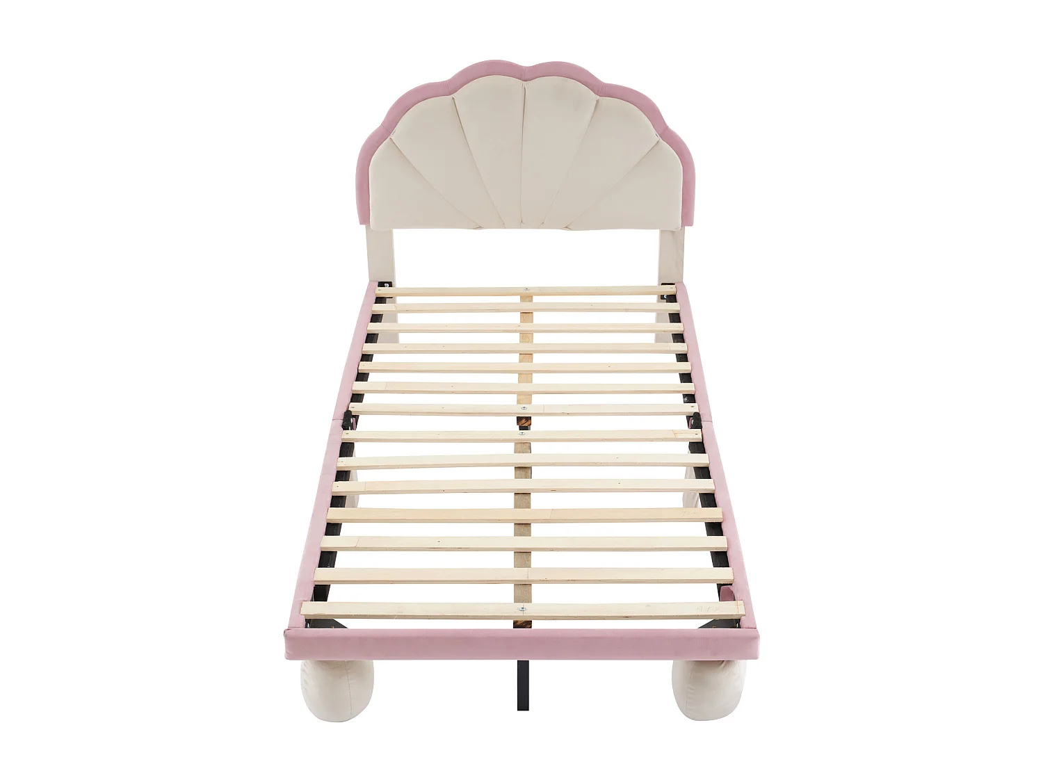 Lit enfant 90x200 cm avec LED en velours, sans matelas, beige + rose