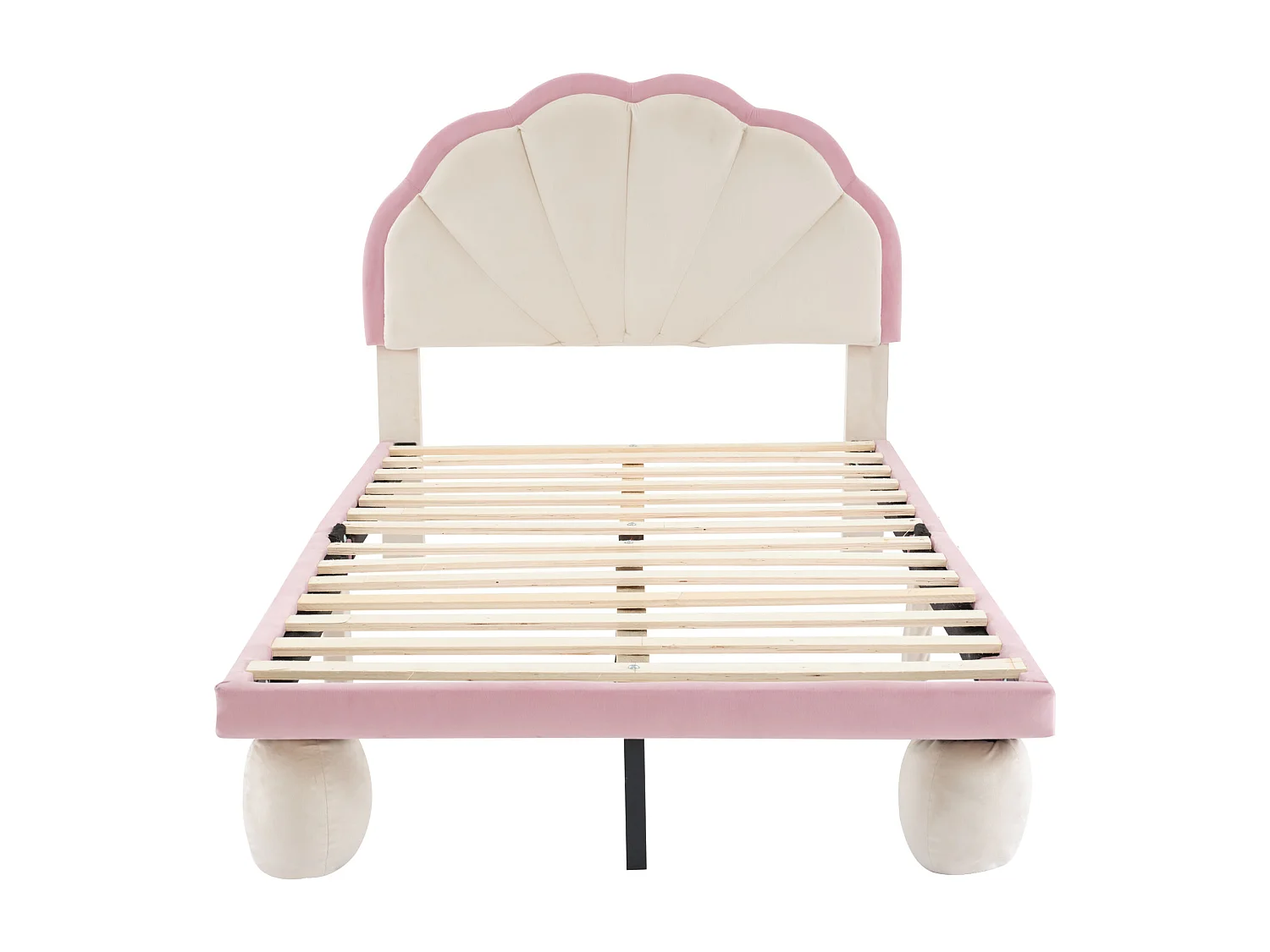Lit enfant 90x200 cm avec LED en velours, sans matelas, beige + rose