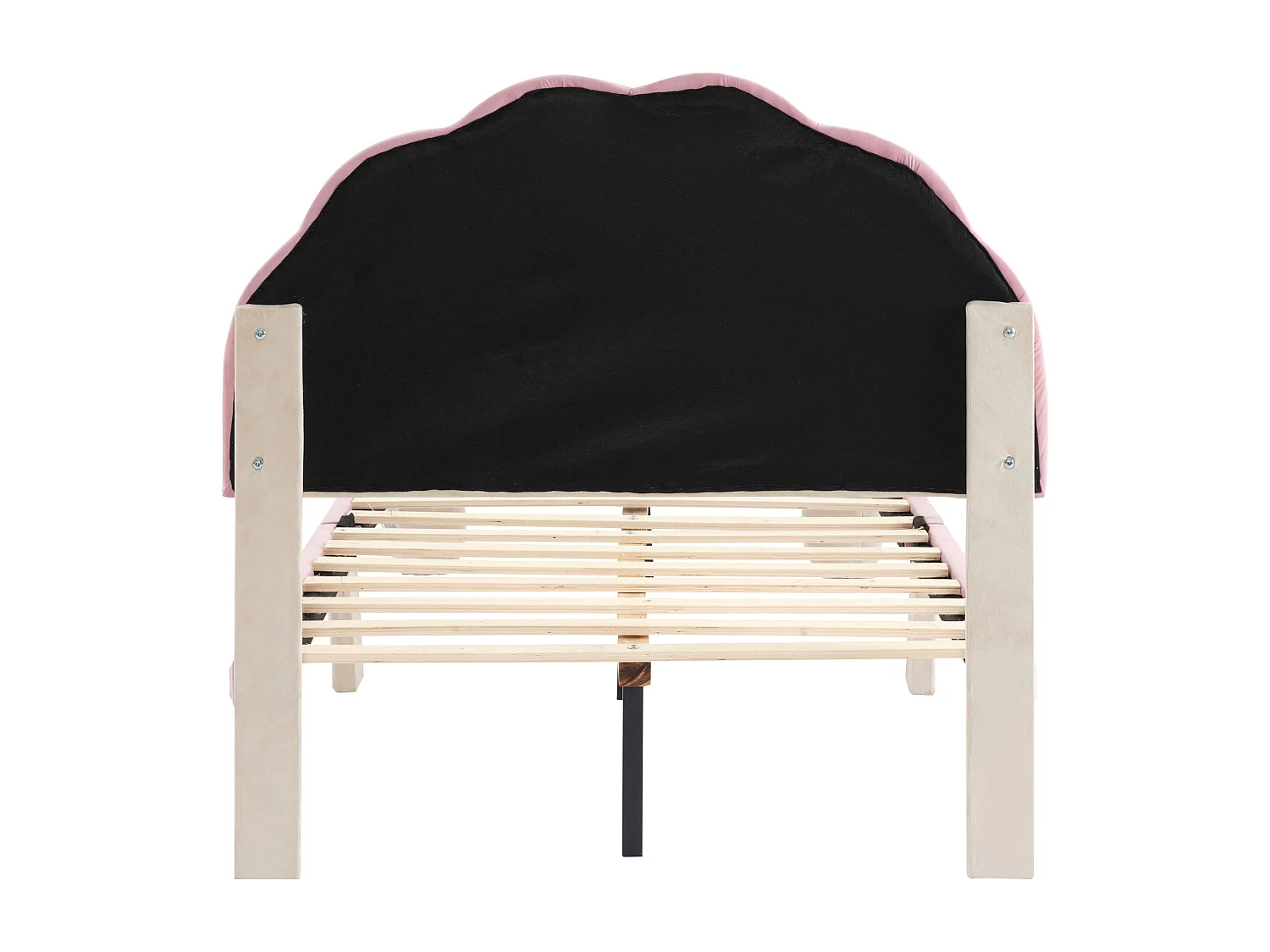 Lit enfant 90x200 cm avec LED en velours, sans matelas, beige + rose