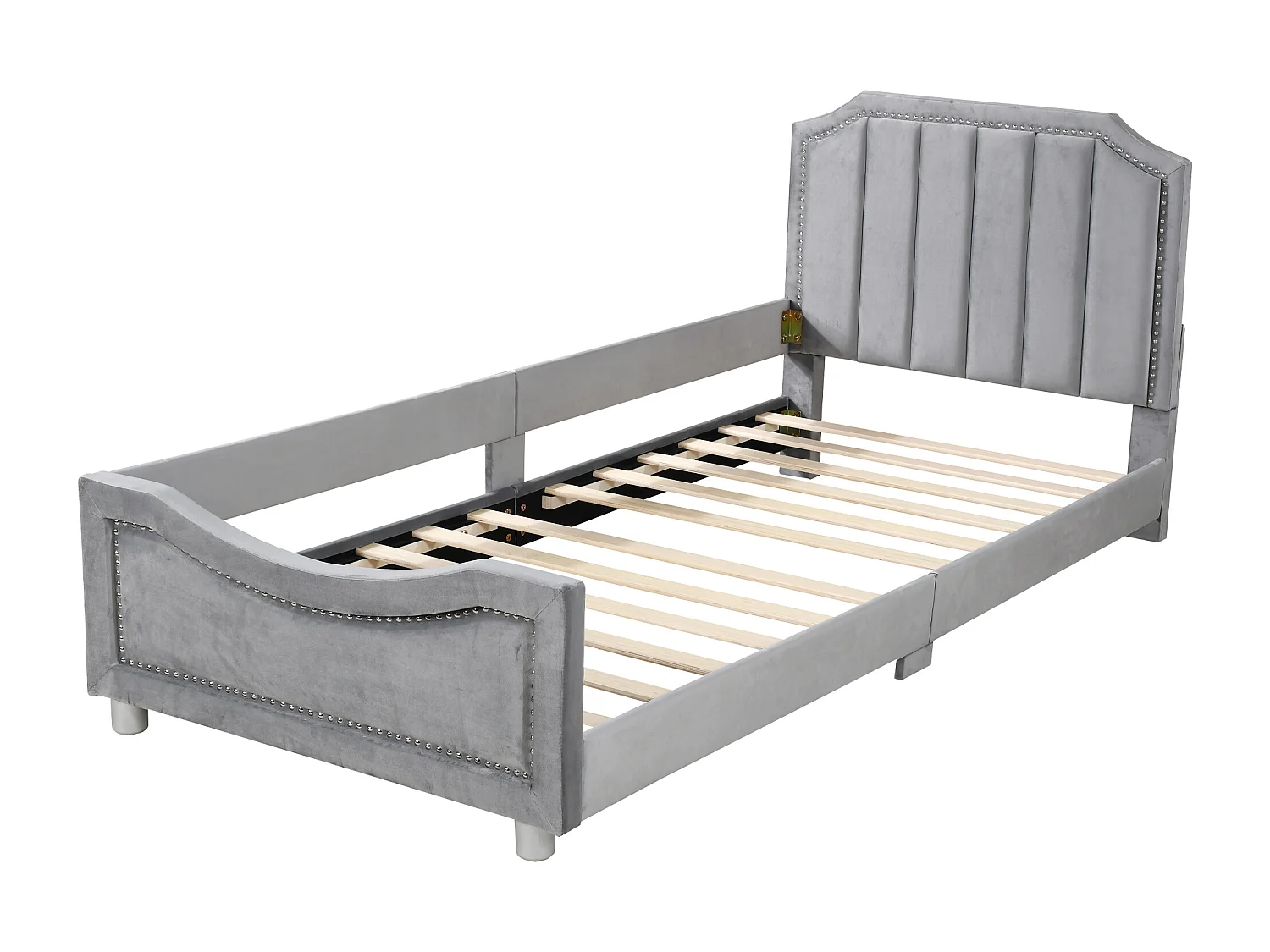 Lit enfant Simple 90x200 cm gris en flanelle, sans matelas