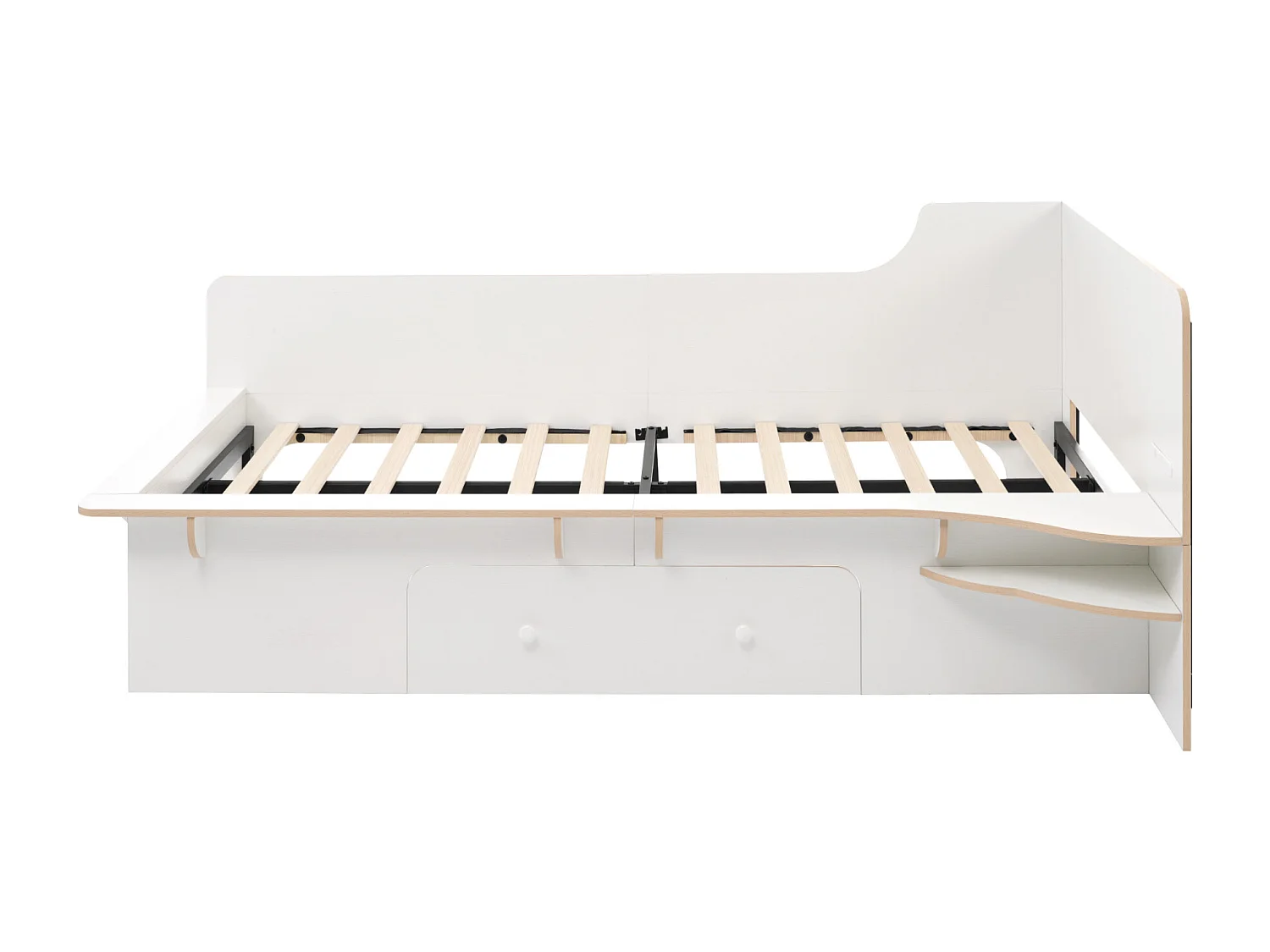 Lit enfant/adulte 90x200 cm avec liseuse + USB Type C, lit simple en bois avec 3 tiroirs de rangement, blanc, sans matelas