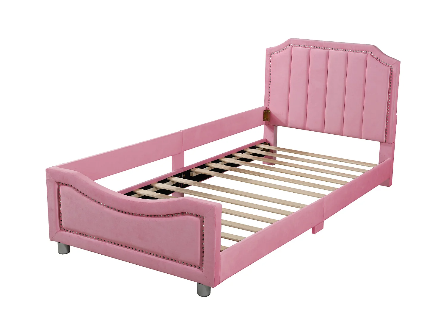 Lit enfant Simple 90x200 cm rose en flanelle, sans matelas