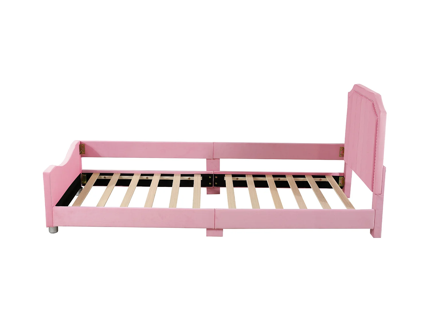 Lit enfant Simple 90x200 cm rose en flanelle, sans matelas