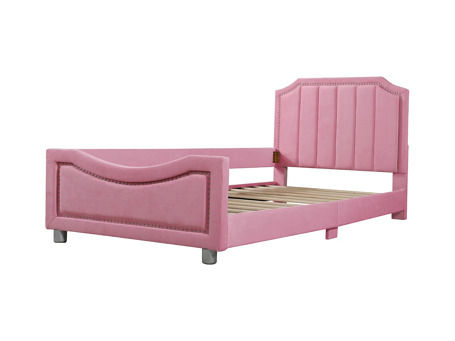 Lit enfant Simple 90x200 cm rose en flanelle, sans matelas