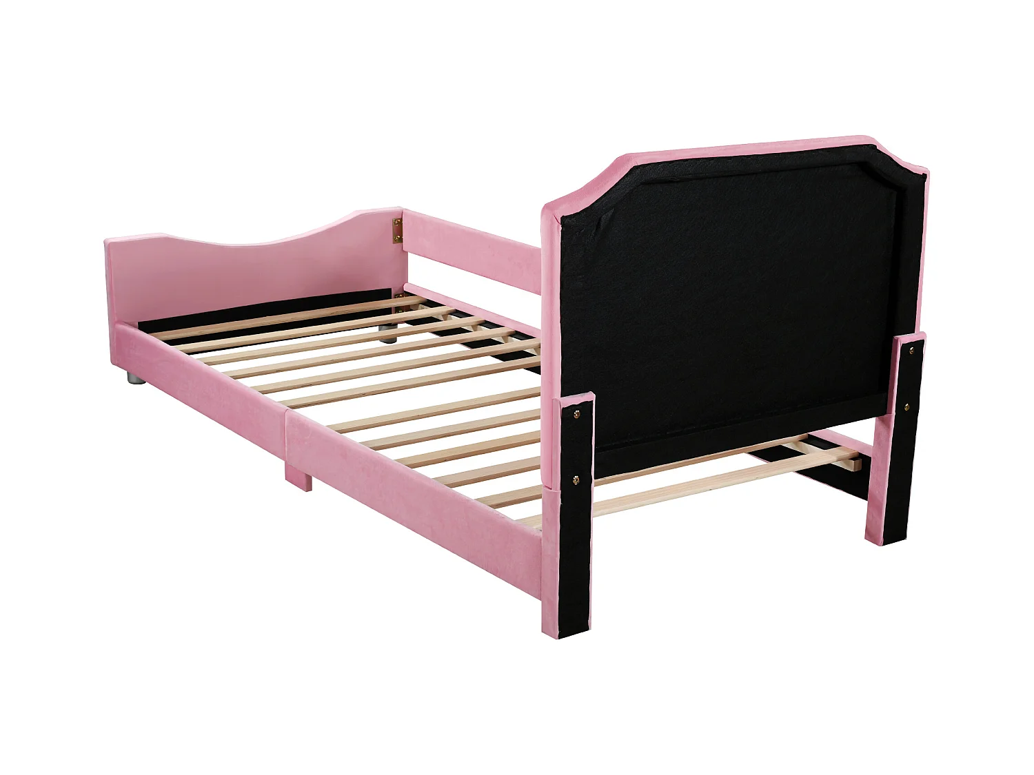 Lit enfant Simple 90x200 cm rose en flanelle, sans matelas