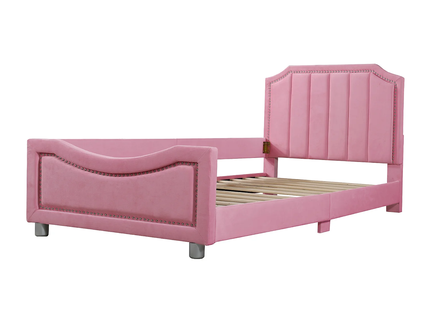 Lit enfant Simple 90x200 cm rose en flanelle, sans matelas