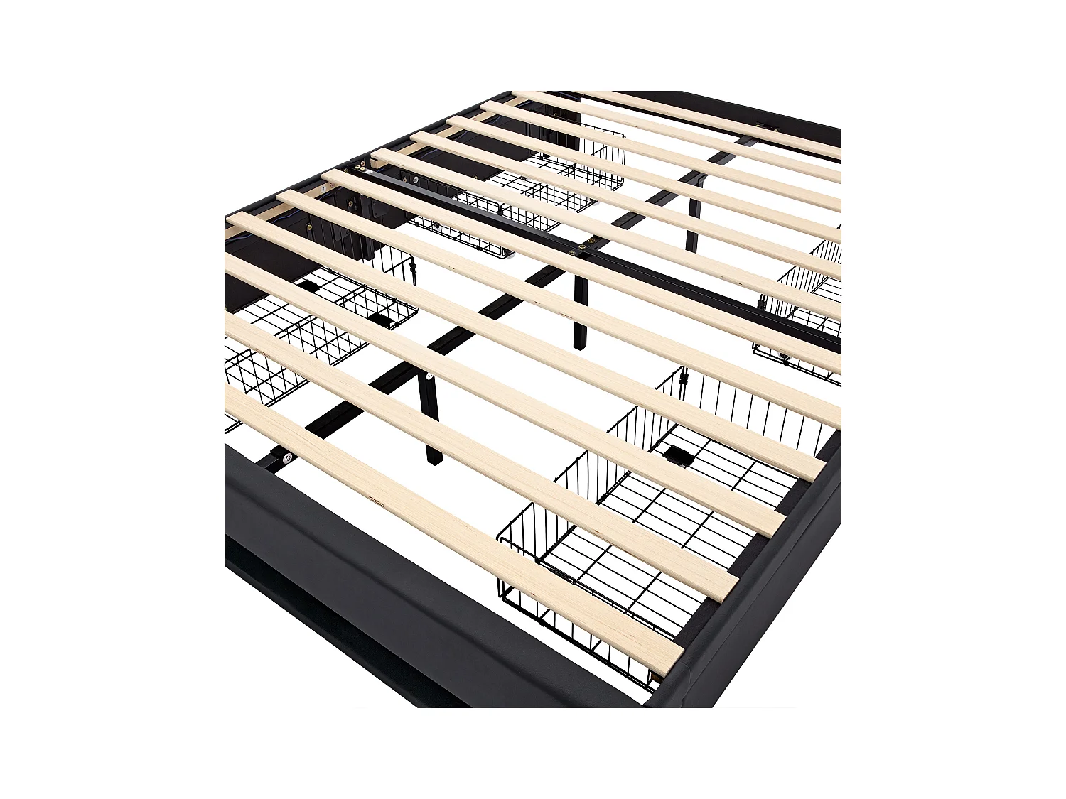 Letto matrimoniale 160x200 cm con 4 cassetti contenitori, porta USB e luci LED, senza materasso, colore nero