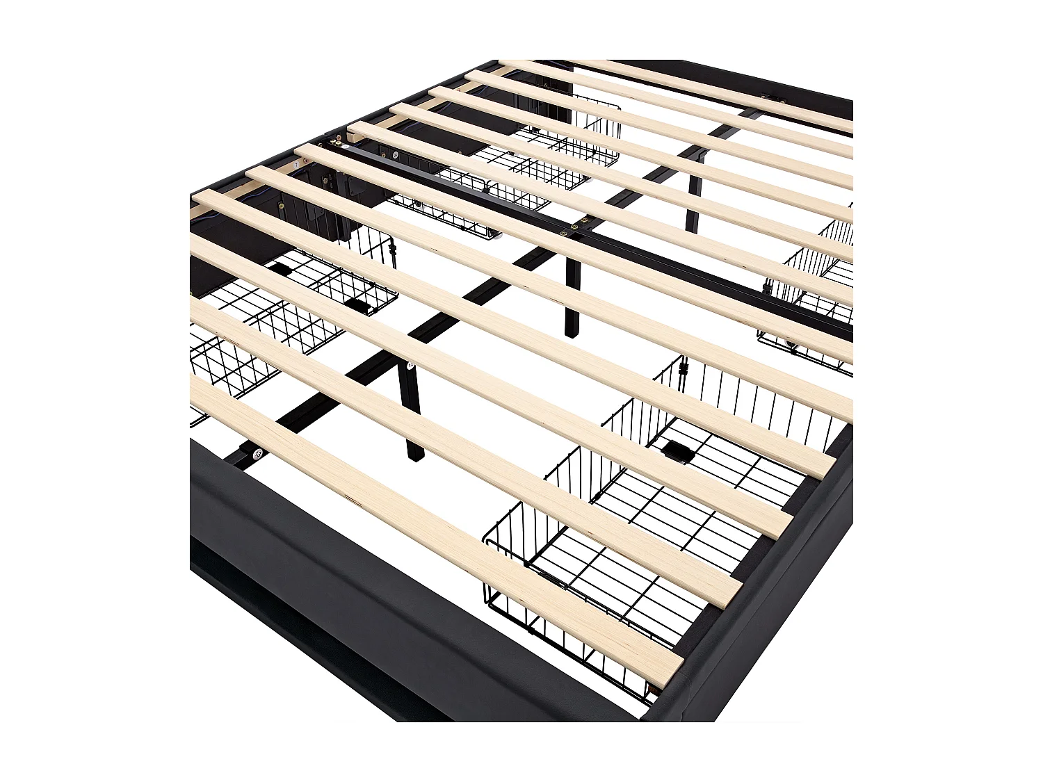 Tweepersoonsbed 160x200 cm met 4 opberglades, USB-poort en LED-verlichting, zonder matras, zwart