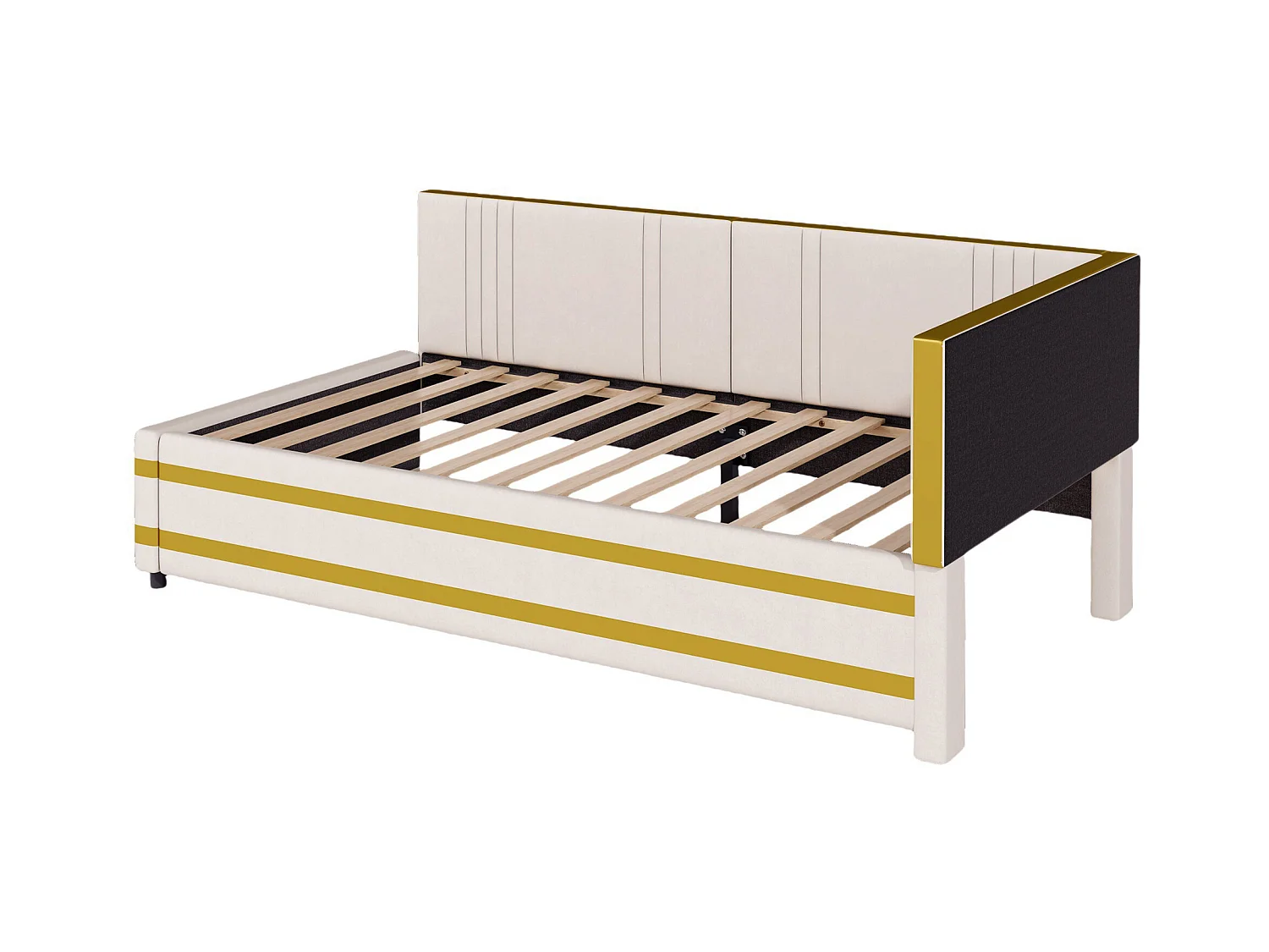 Lit enfant rembourré 90x200cm avec sommier à lattes , velours, sans matelas, beige