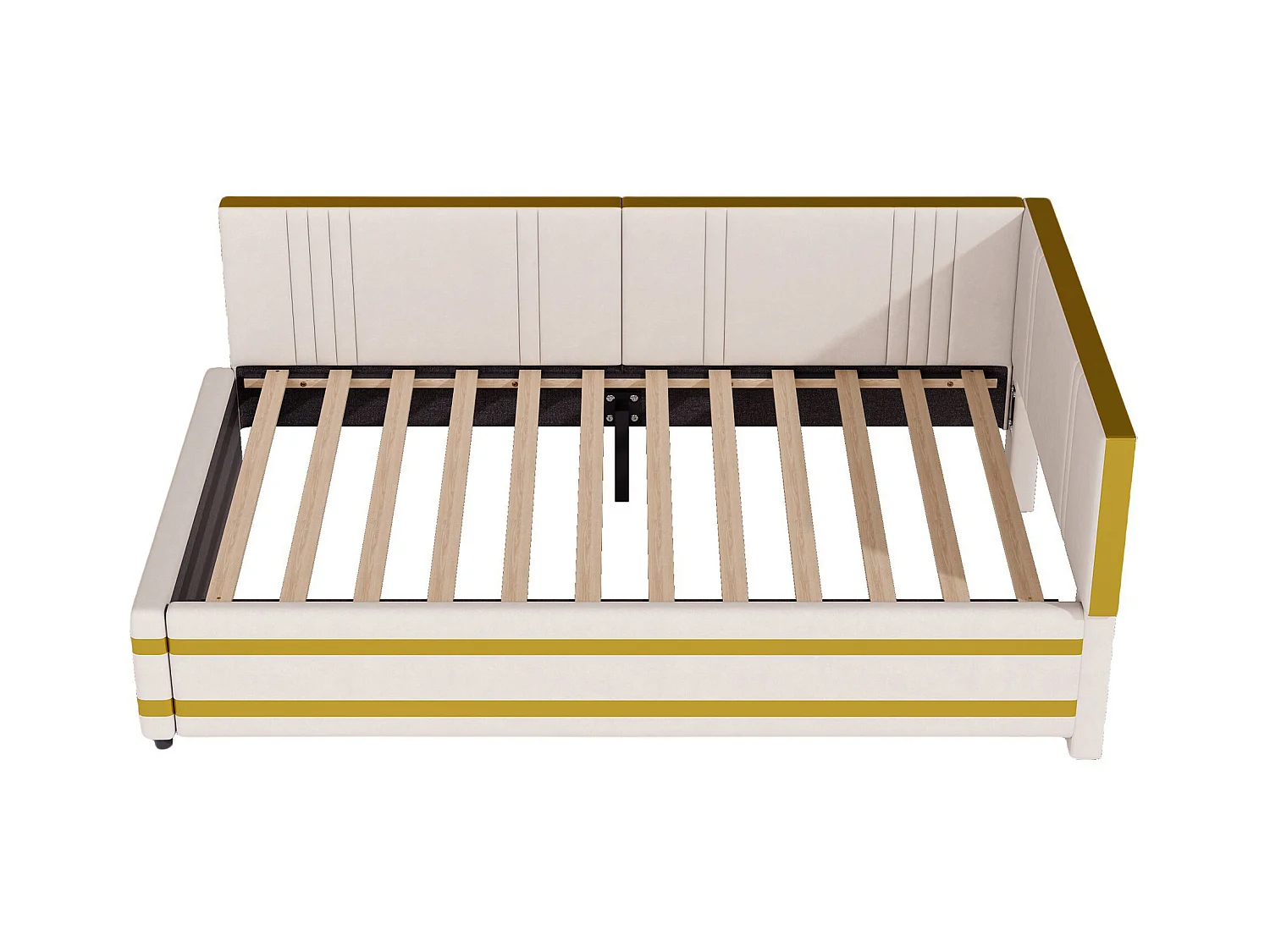Lit enfant rembourré 90x200cm avec sommier à lattes , velours, sans matelas, beige