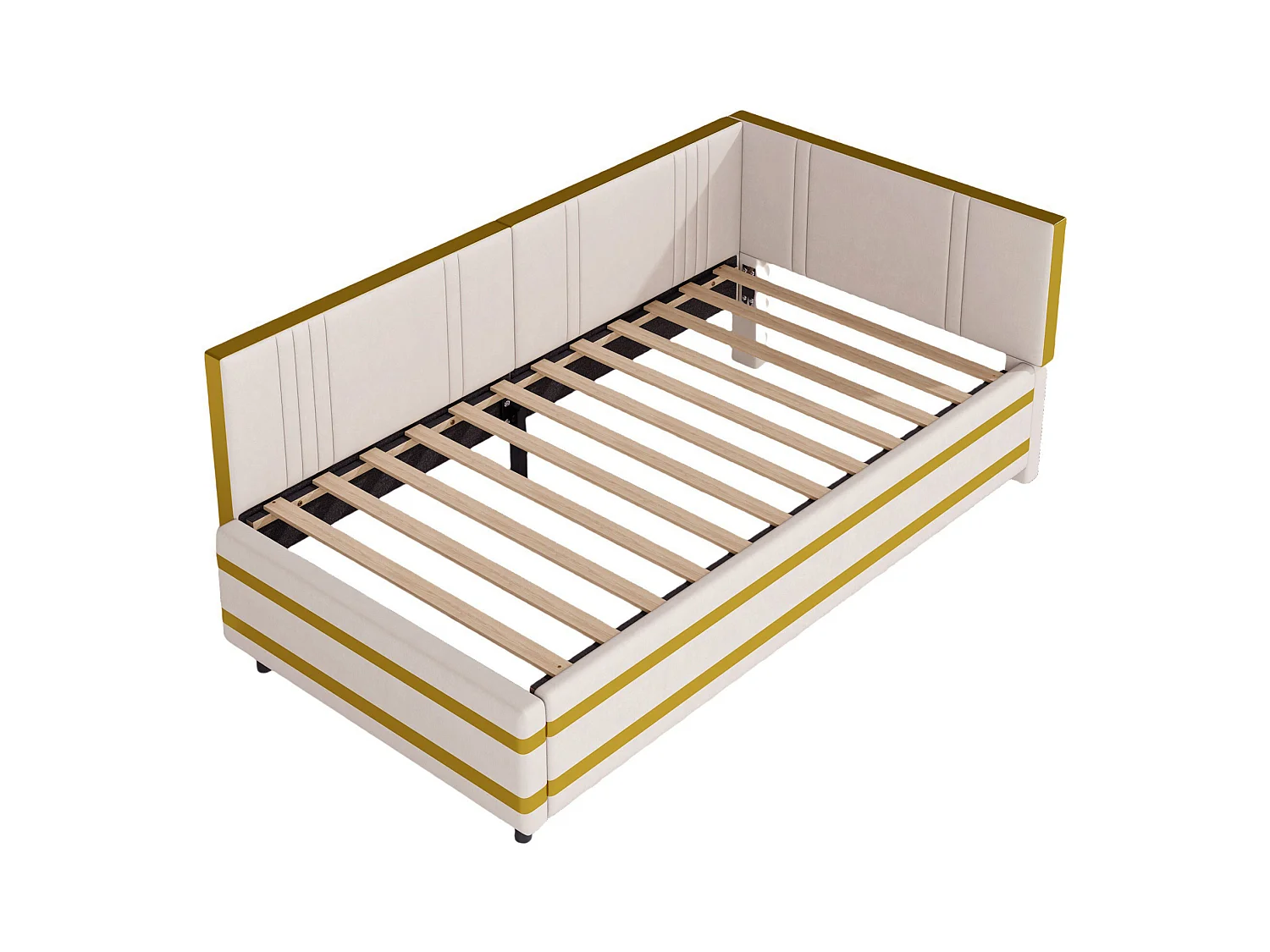 Lit enfant rembourré 90x200cm avec sommier à lattes , velours, sans matelas, beige