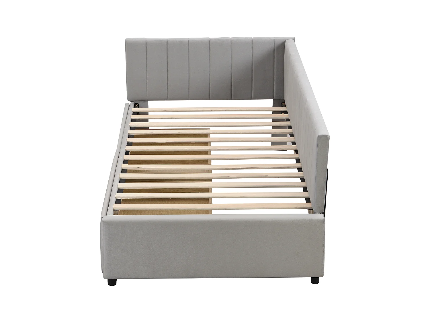 Lit enfant 90x200cm avec 2 tiroirs de rangement, Lit enfant simple en velours, gris, sans matelas