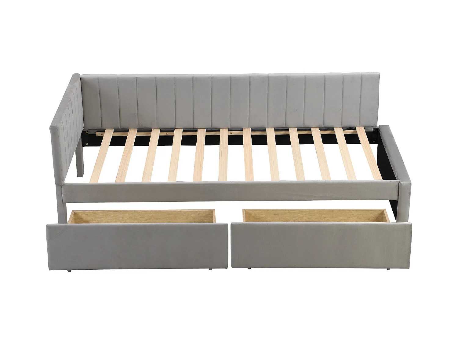 Lit enfant 90x200cm avec 2 tiroirs de rangement, Lit enfant simple en velours, gris, sans matelas