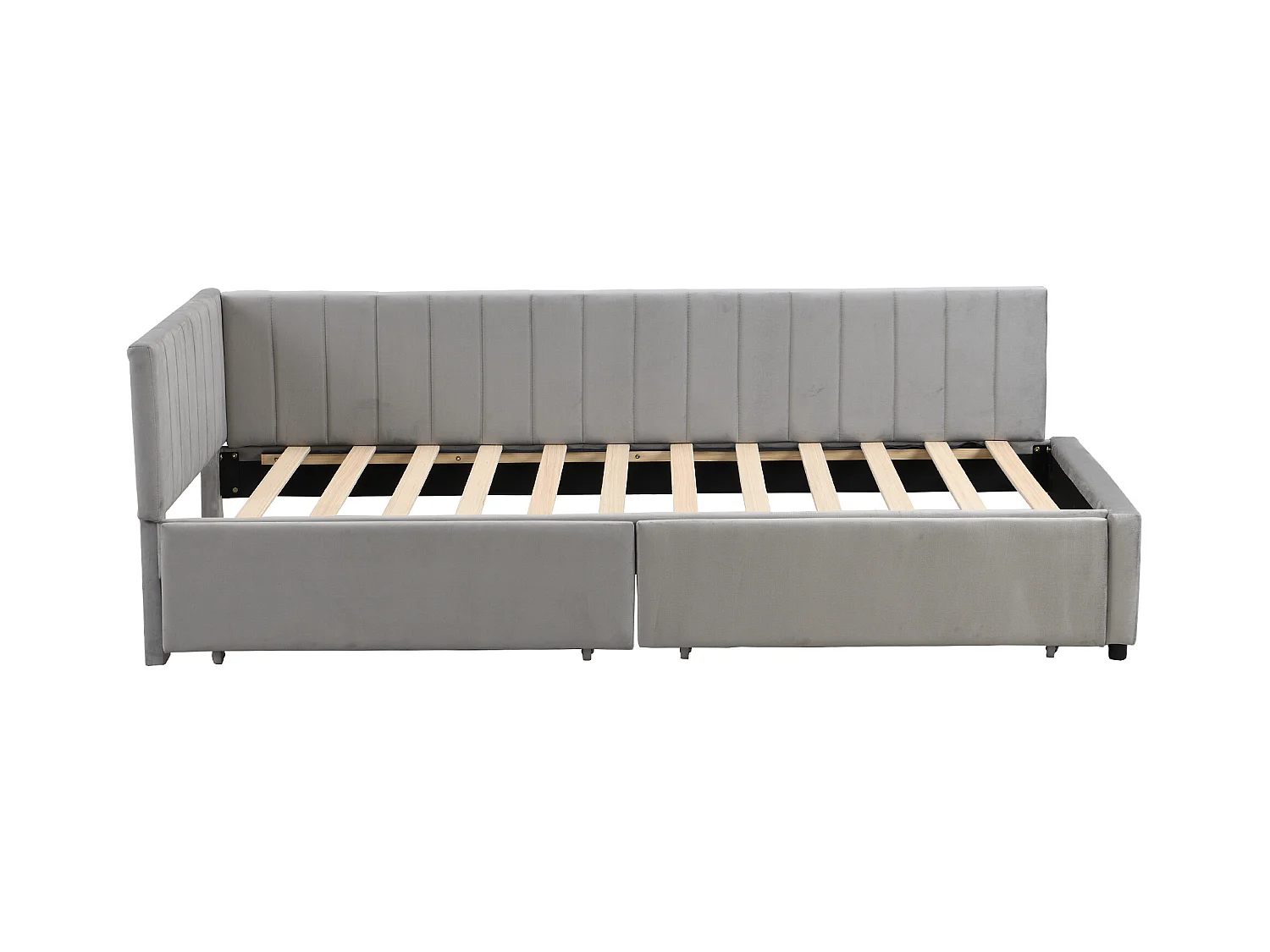 Lit enfant 90x200cm avec 2 tiroirs de rangement, Lit enfant simple en velours, gris, sans matelas