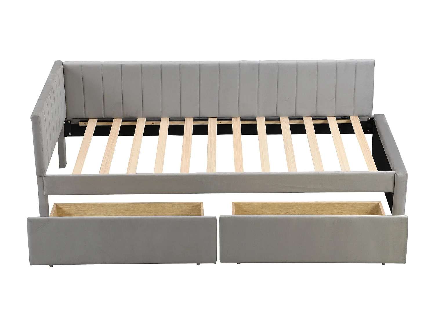 Lit enfant 90x200cm avec 2 tiroirs de rangement, Lit enfant simple en velours, gris, sans matelas
