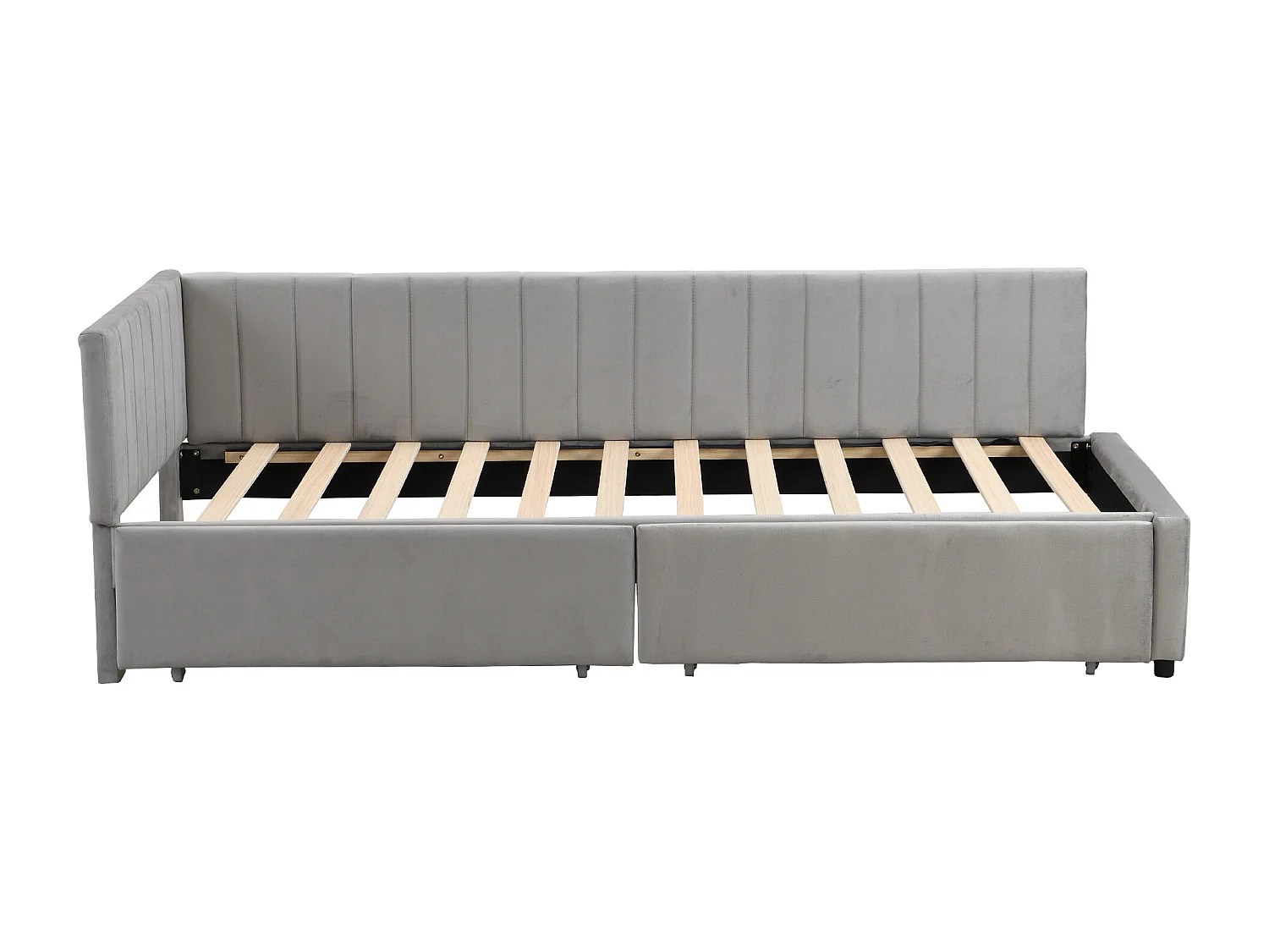 Lit enfant 90x200cm avec 2 tiroirs de rangement, Lit enfant simple en velours, gris, sans matelas
