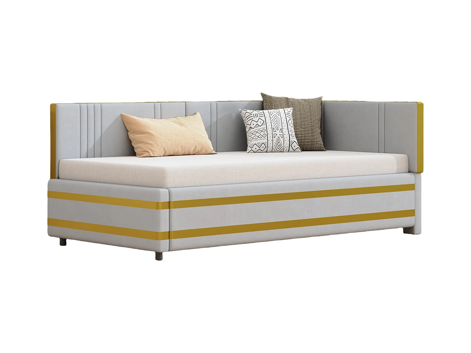 Lit enfant rembourré 90x200cm avec sommier à lattes , velours, sans matelas, gris clair