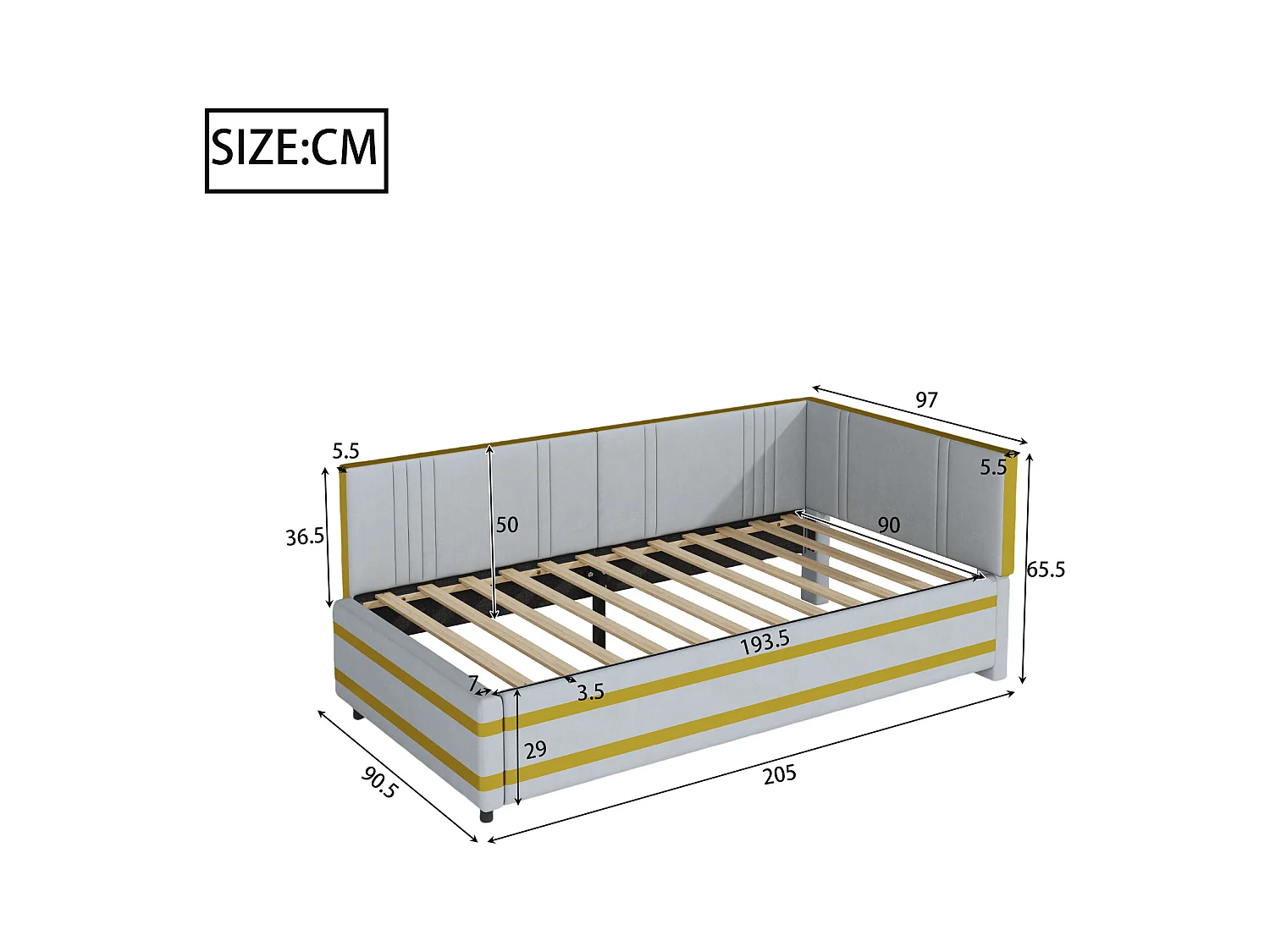 Lit enfant rembourré 90x200cm avec sommier à lattes , velours, sans matelas, gris clair